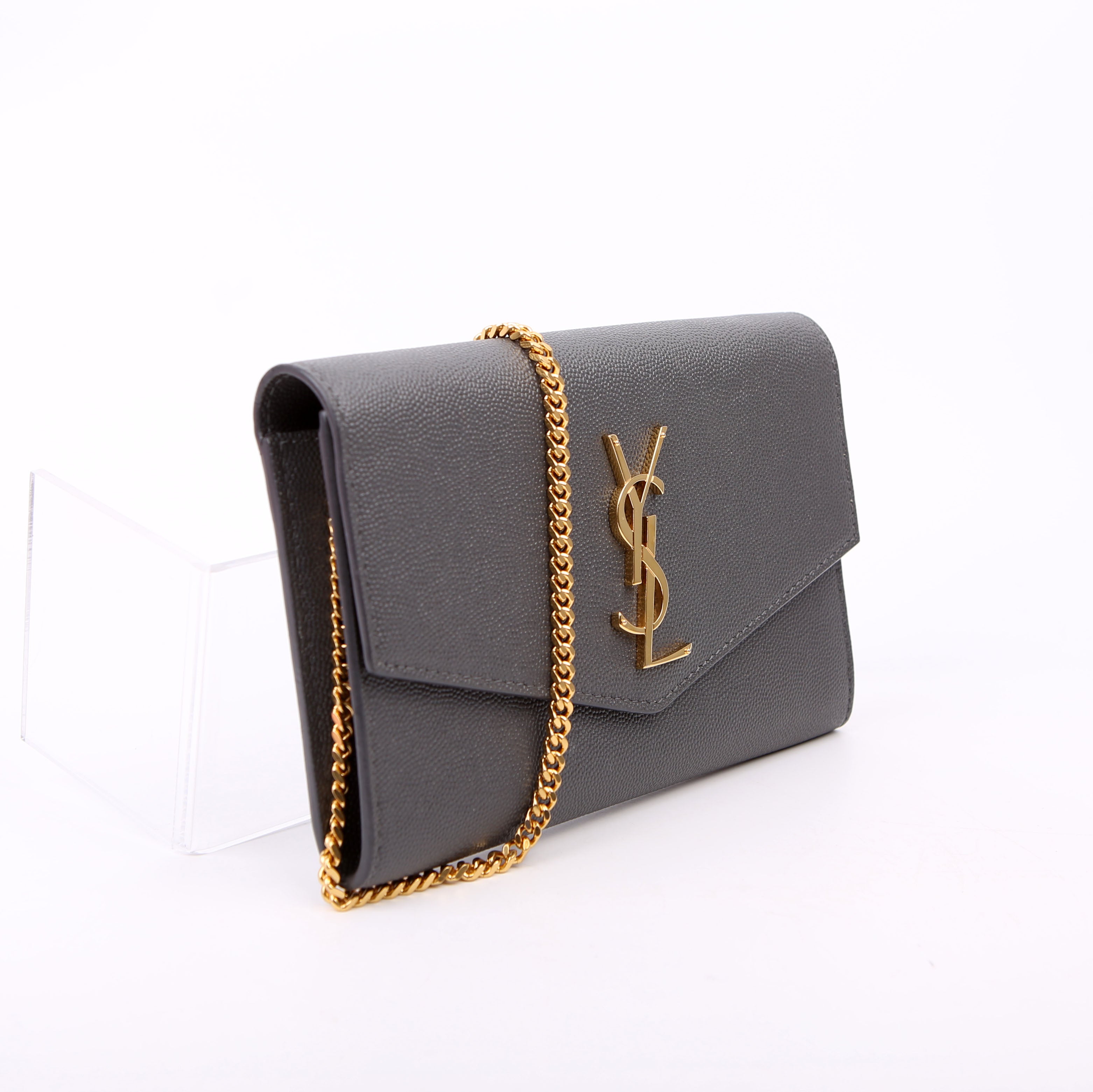 Saint Laurent Uptown Chain Wallet Grain Grey