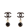 Chanel CC Pearl Drop Earrings Black/Pearl