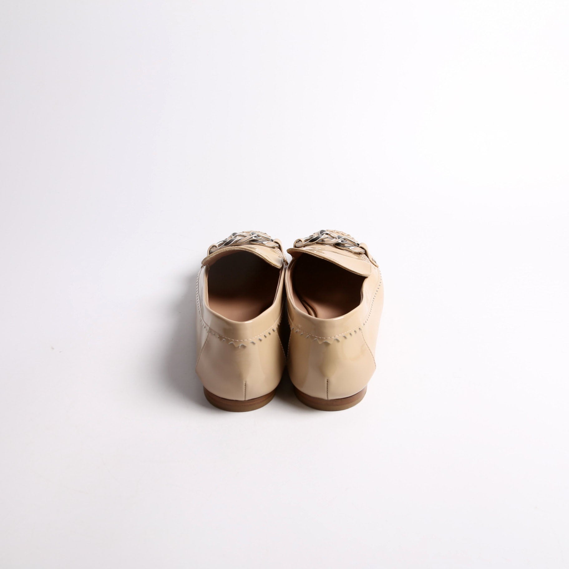 Chanel CC Chain Moccasin Loafers Patent Size 38.5 Tan