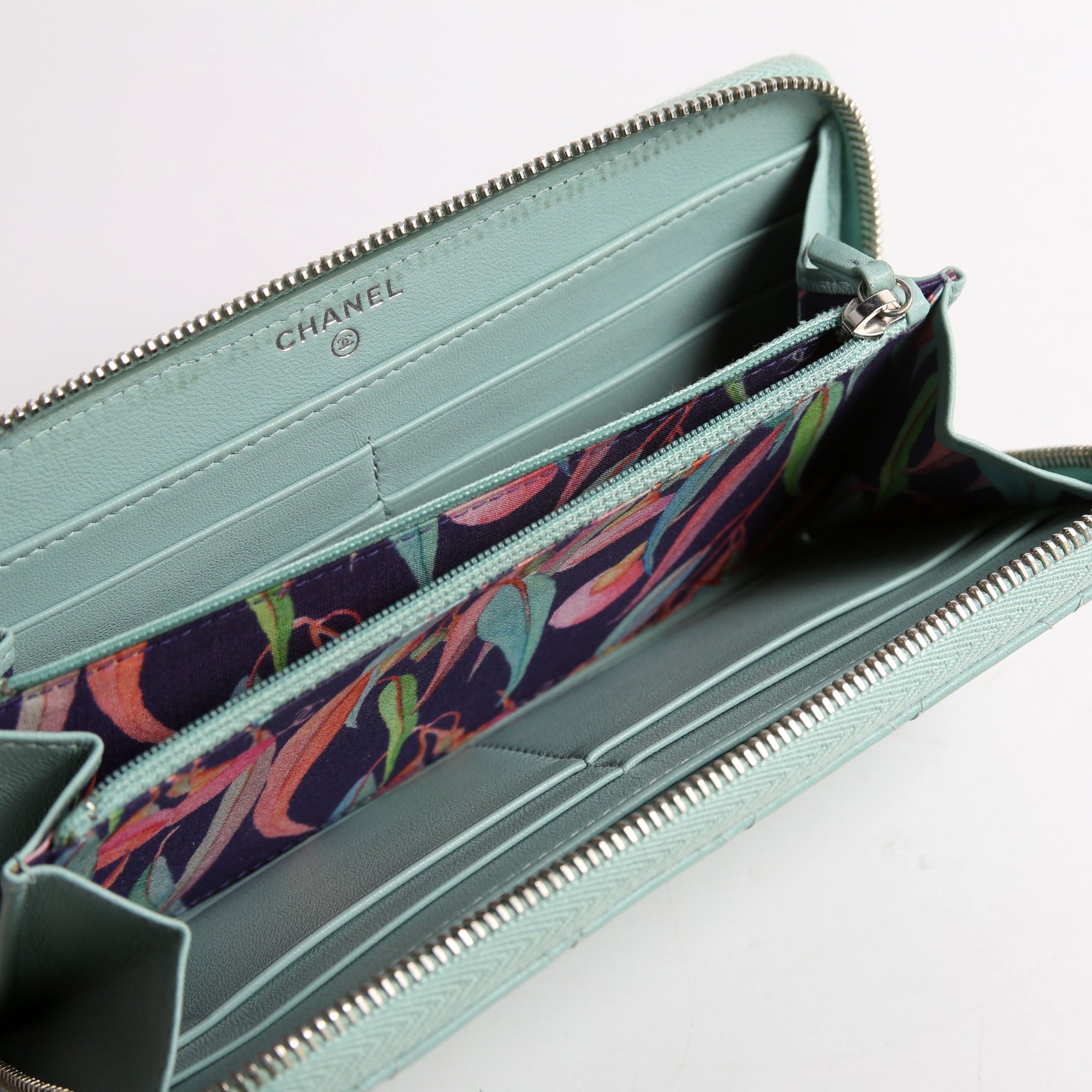 Chanel CC Wild Stitch Long Zip Around Wallet 29M Teal