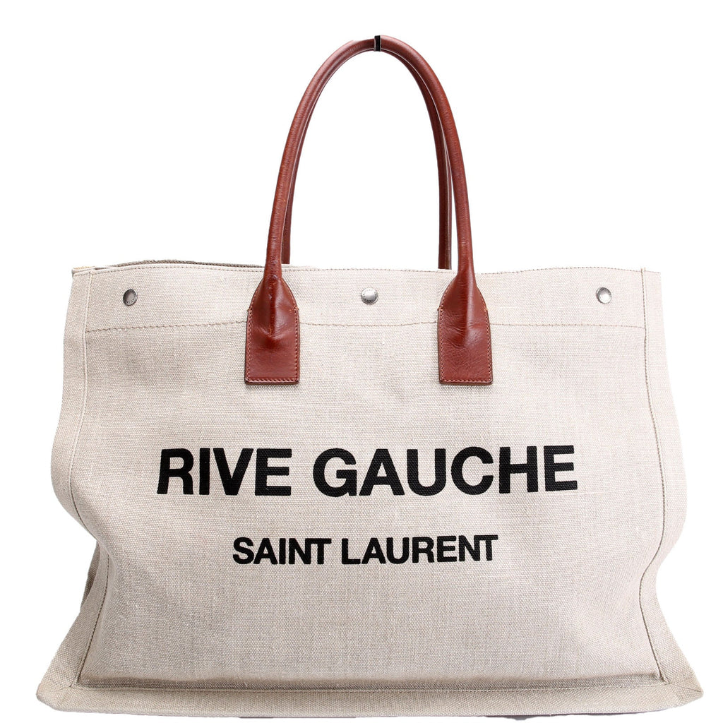 Saint Laurent Rive Gauche Canvas Tote Bag 499290 Beige/Brown