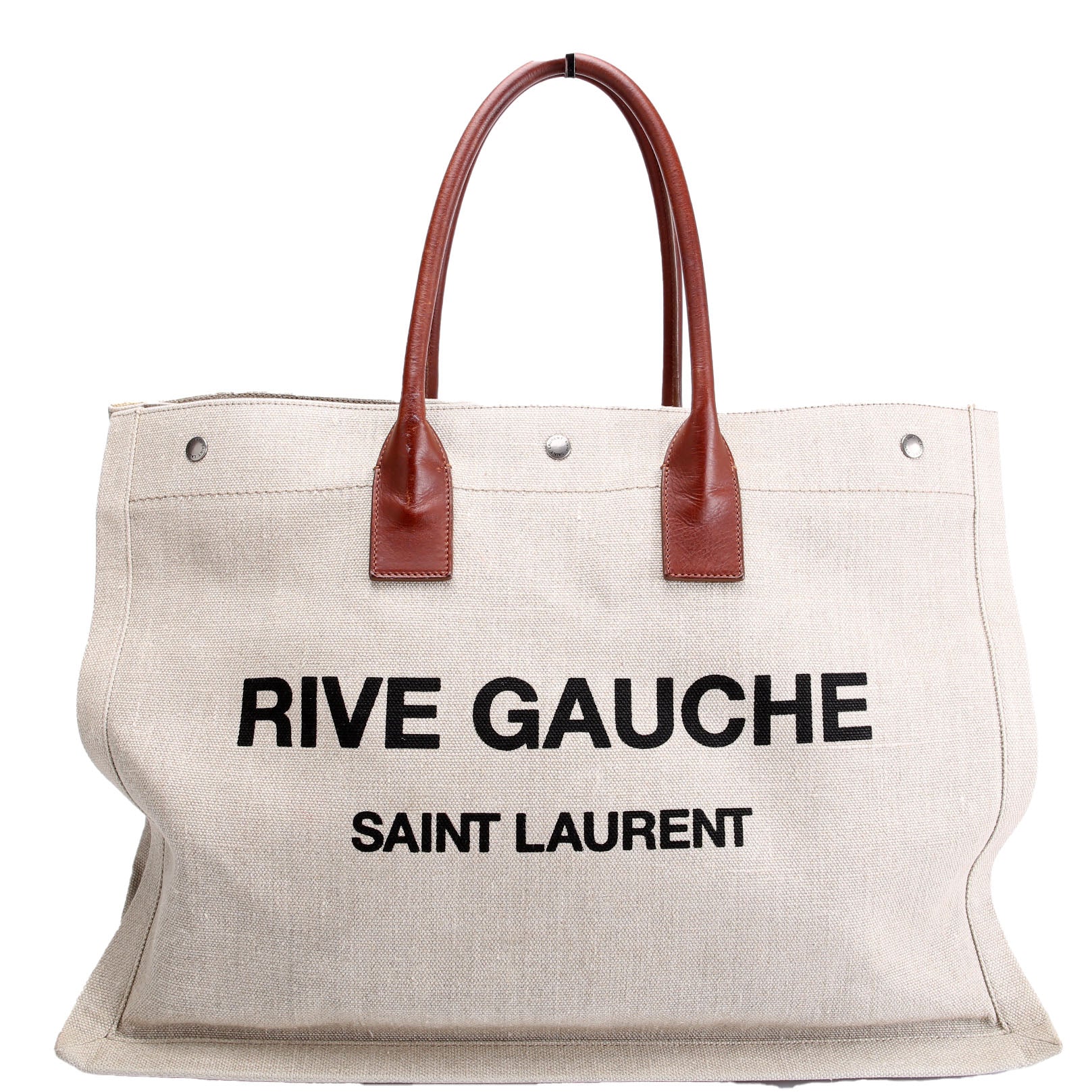 Saint Laurent Rive Gauche Canvas Tote Bag 499290 Beige/Brown