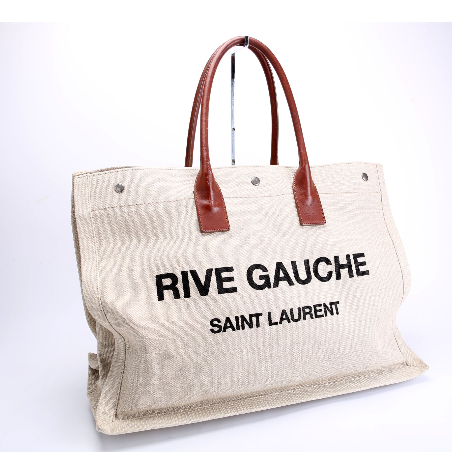 Saint Laurent Rive Gauche Canvas Tote Bag 499290 Beige/Brown