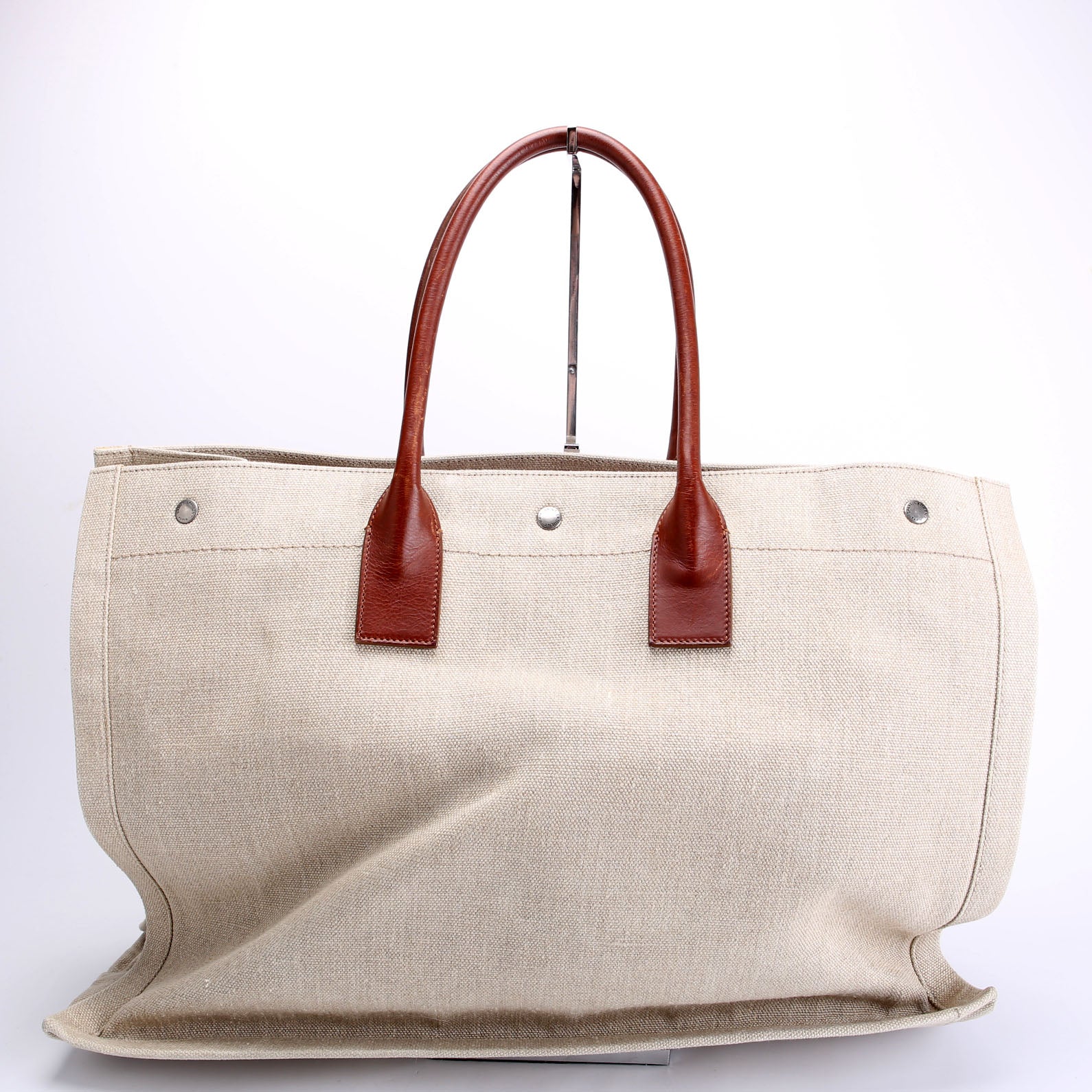 Saint Laurent Rive Gauche Canvas Tote Bag 499290 Beige/Brown