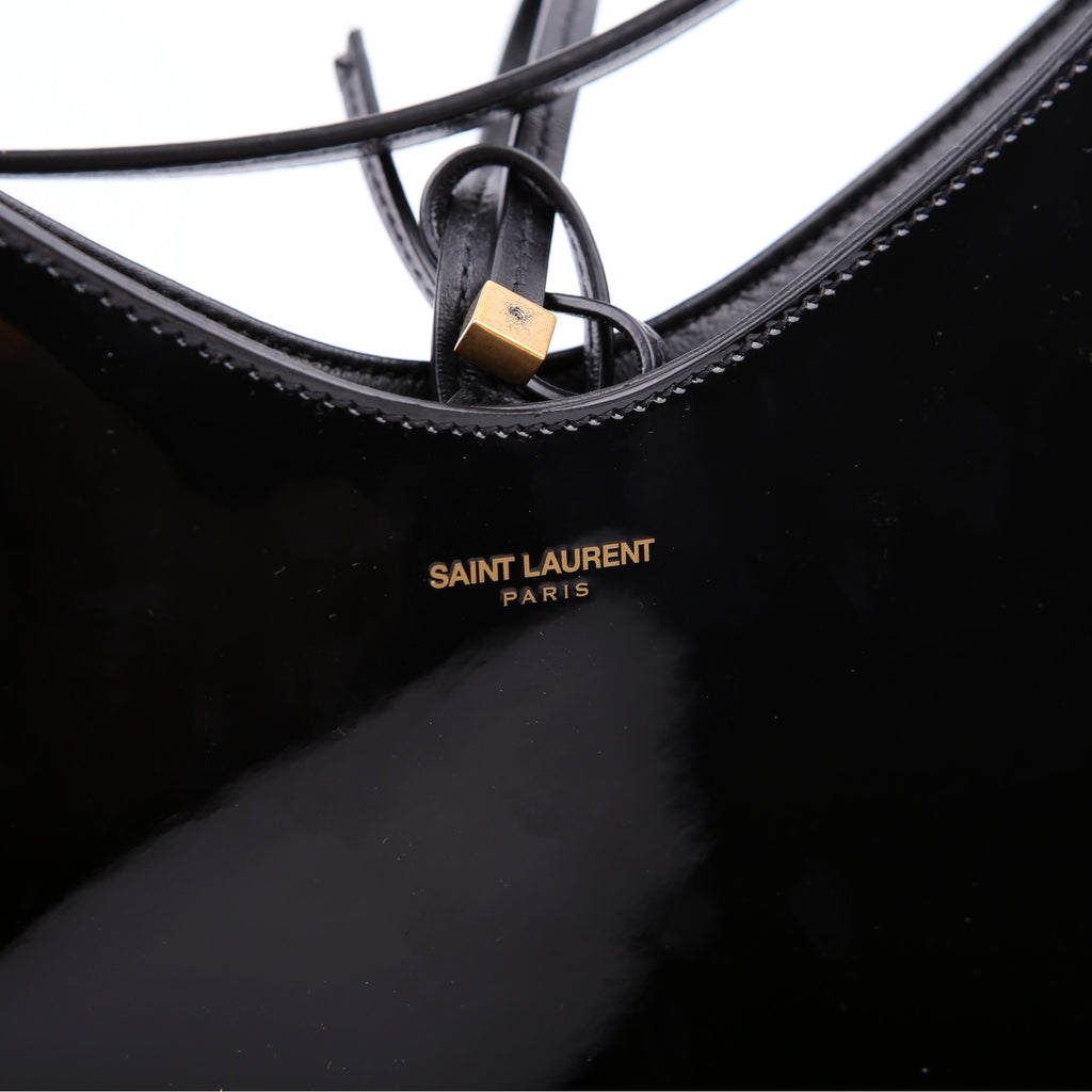 Saint Laurent Rendez-Vous Patent Calfskin Hobo Black
