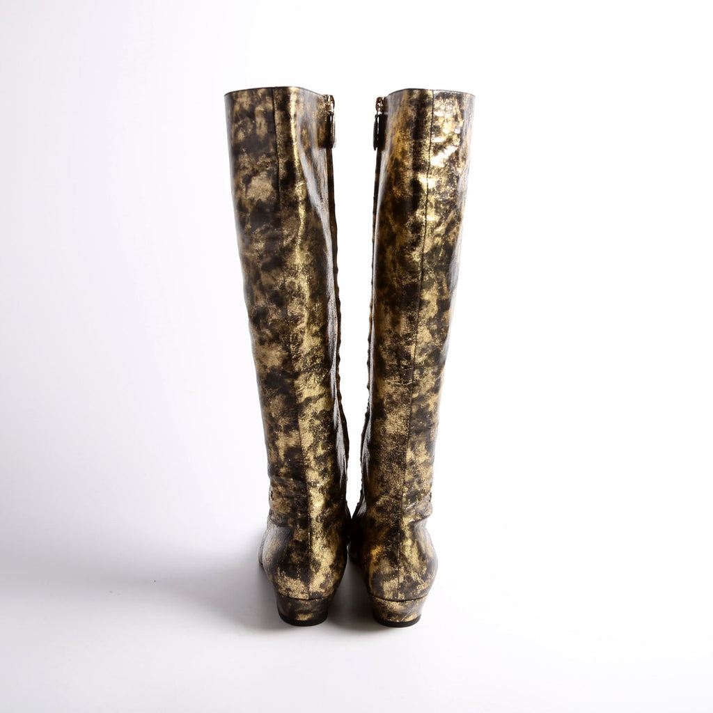 Chanel Foiled Leather Tall Boots Size 39 Gold