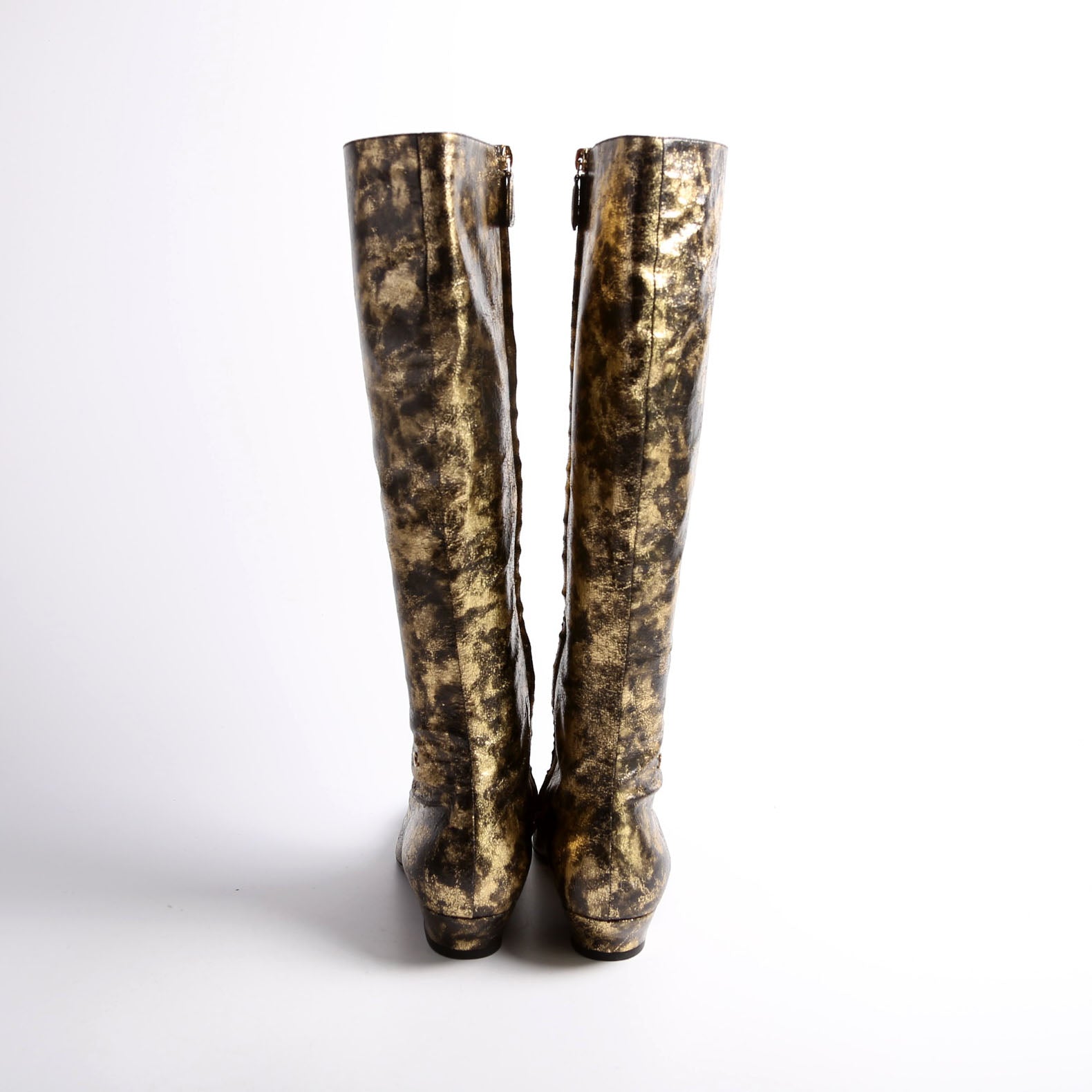 Chanel Foiled Leather Tall Boots Size 39 Gold