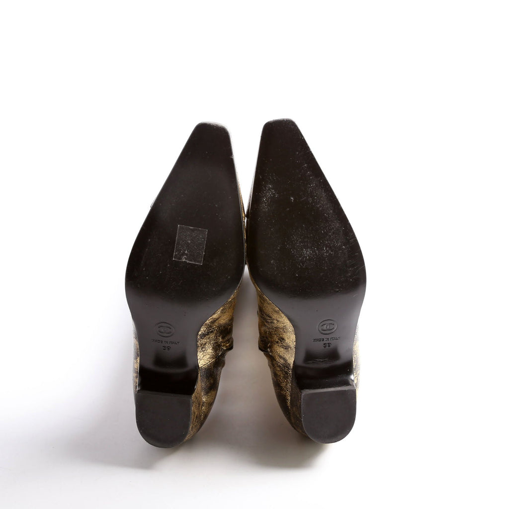 Chanel Foiled Leather Tall Boots Size 39 Gold
