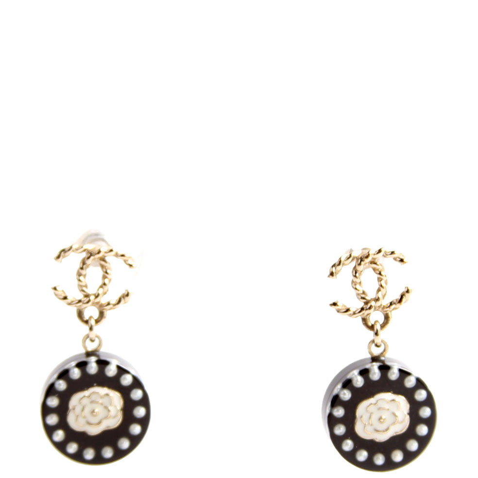 Chanel CC Round Camellia Flower Resin Drop