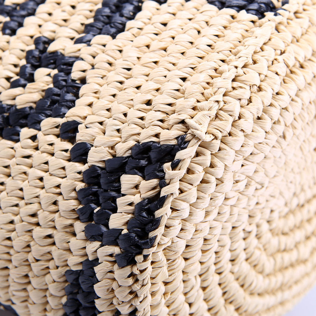 Gucci 816284 GG Woven Raffia Mini Bucket Bag Tan/Black