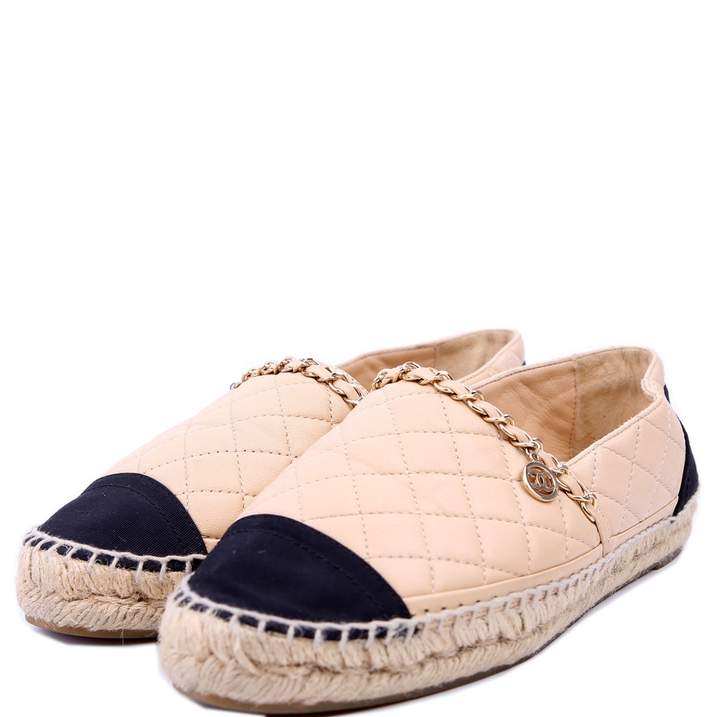 Chanel Cap Toe Quilted Espadrilles Size 38 Tan
