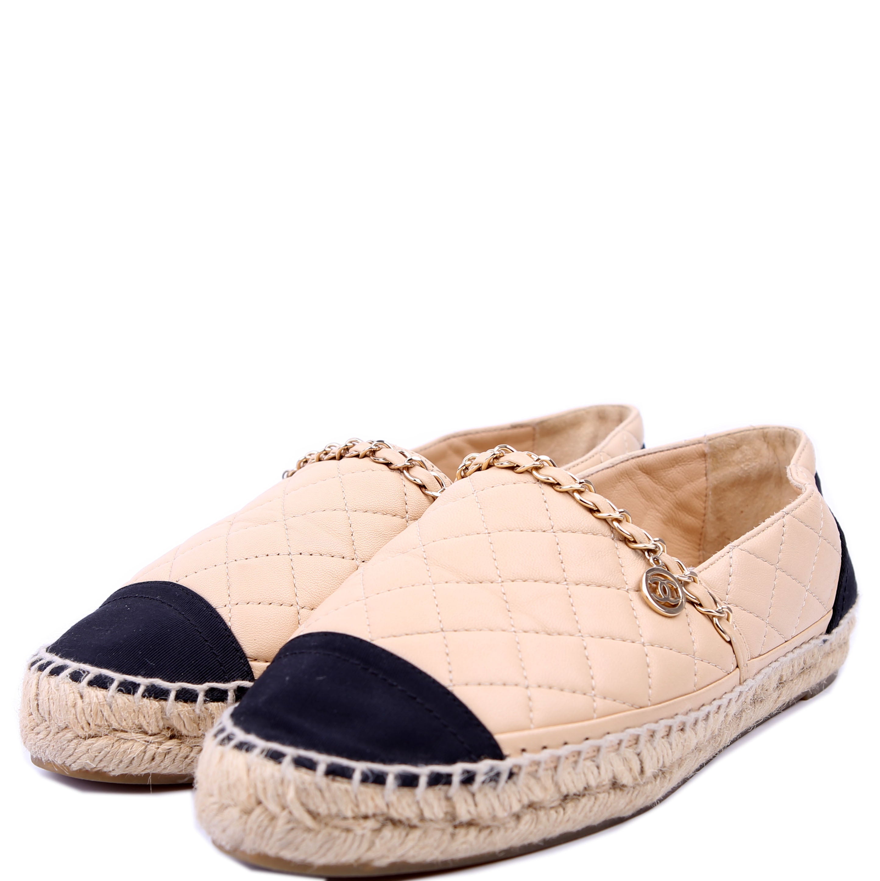 Chanel Cap Toe Quilted Espadrilles Size 38 Tan