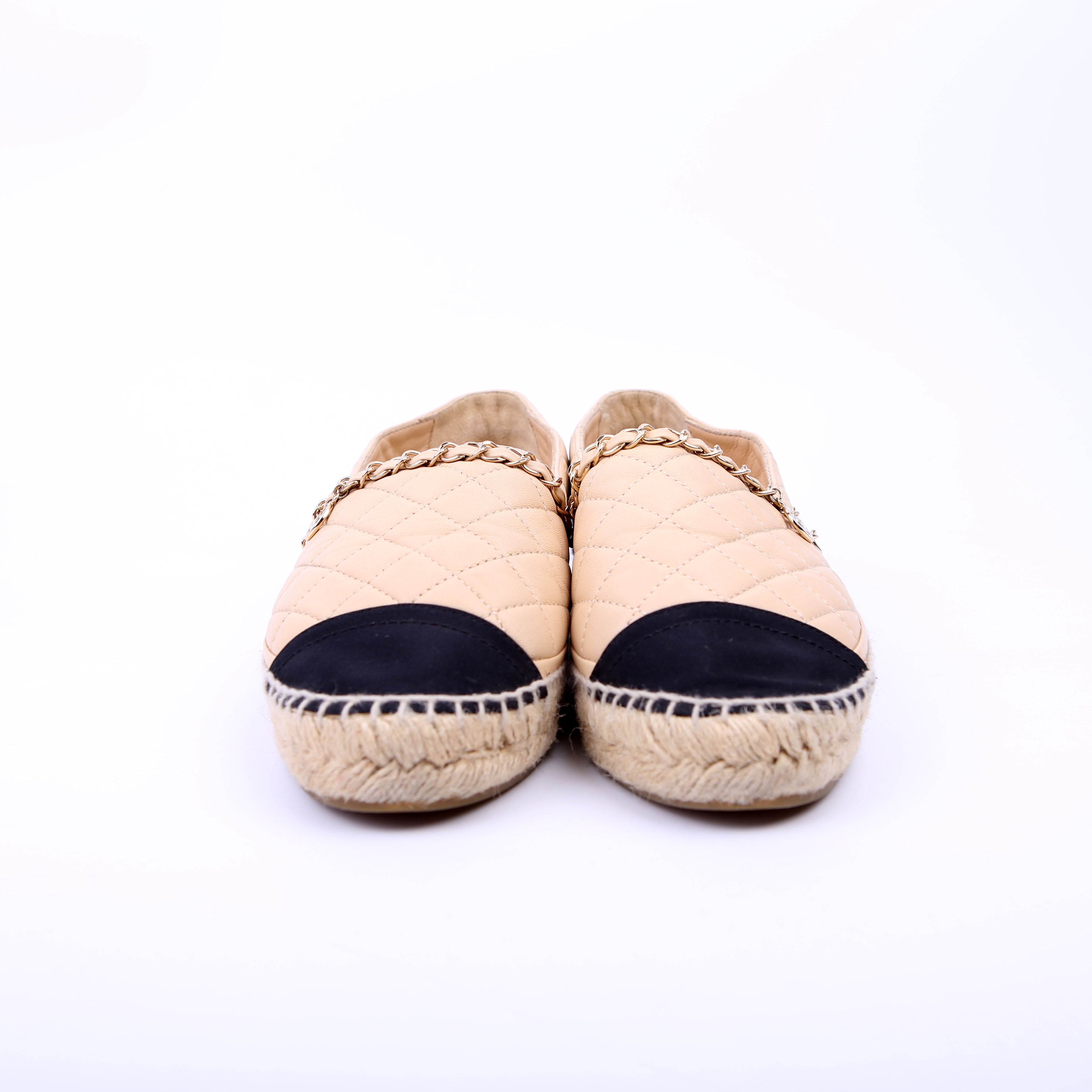 Chanel Cap Toe Quilted Espadrilles Size 38 Tan