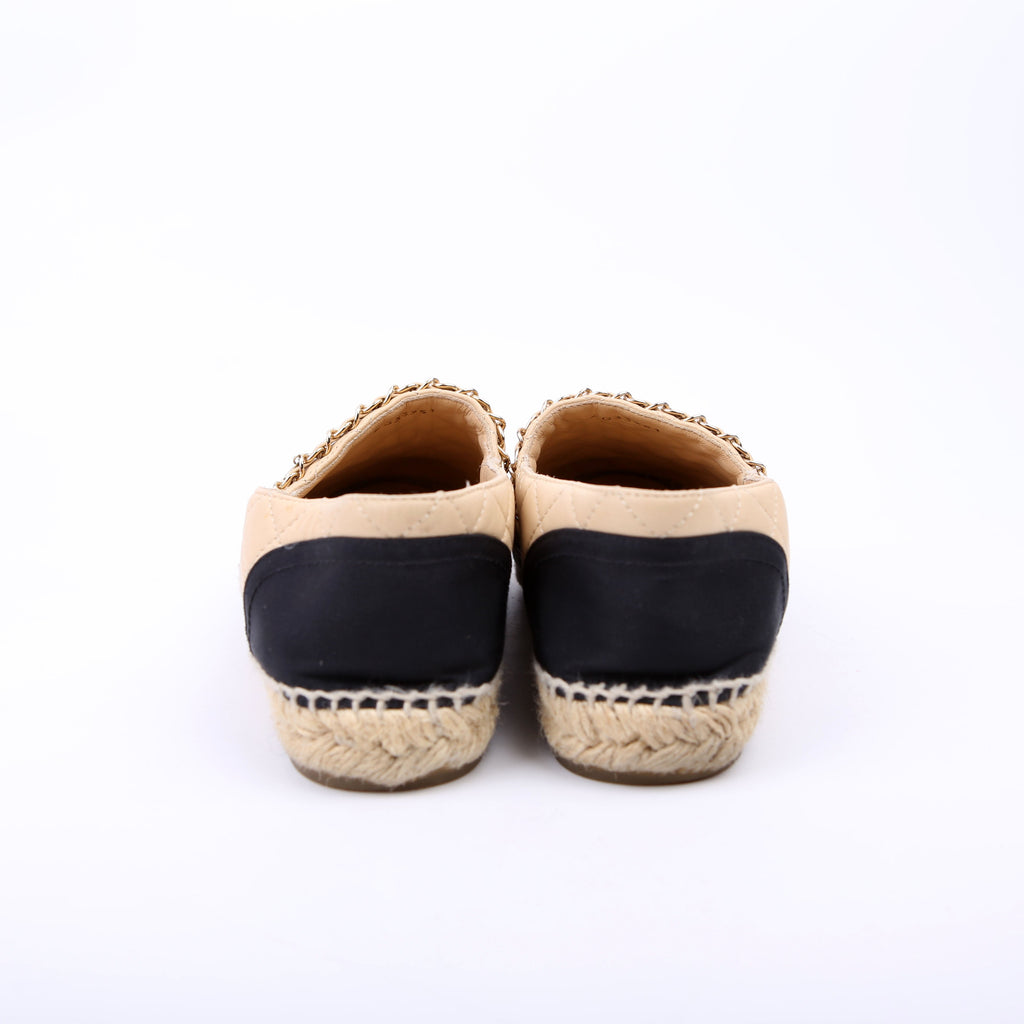 Chanel Cap Toe Quilted Espadrilles Size 38 Tan