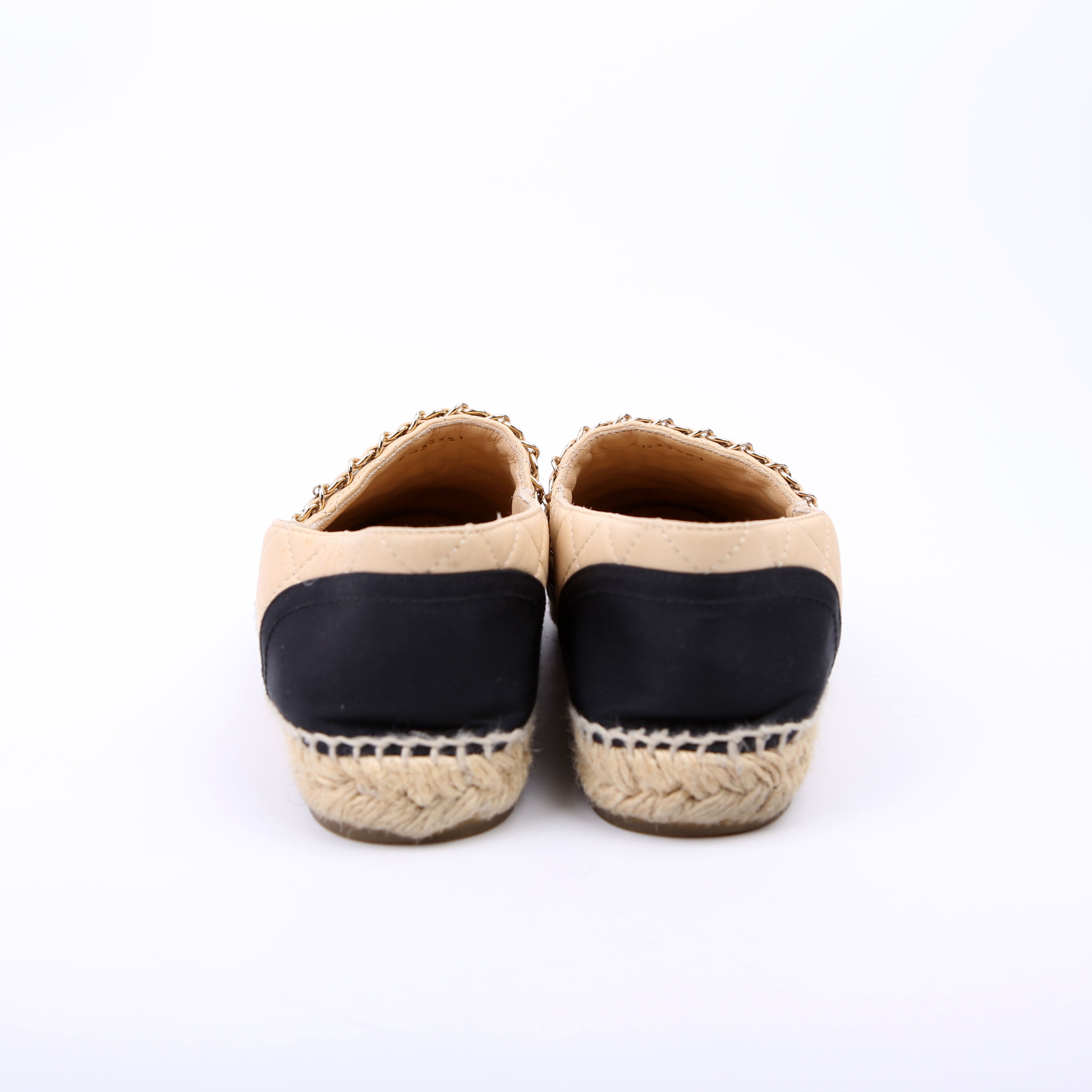 Chanel Cap Toe Quilted Espadrilles Size 38 Tan