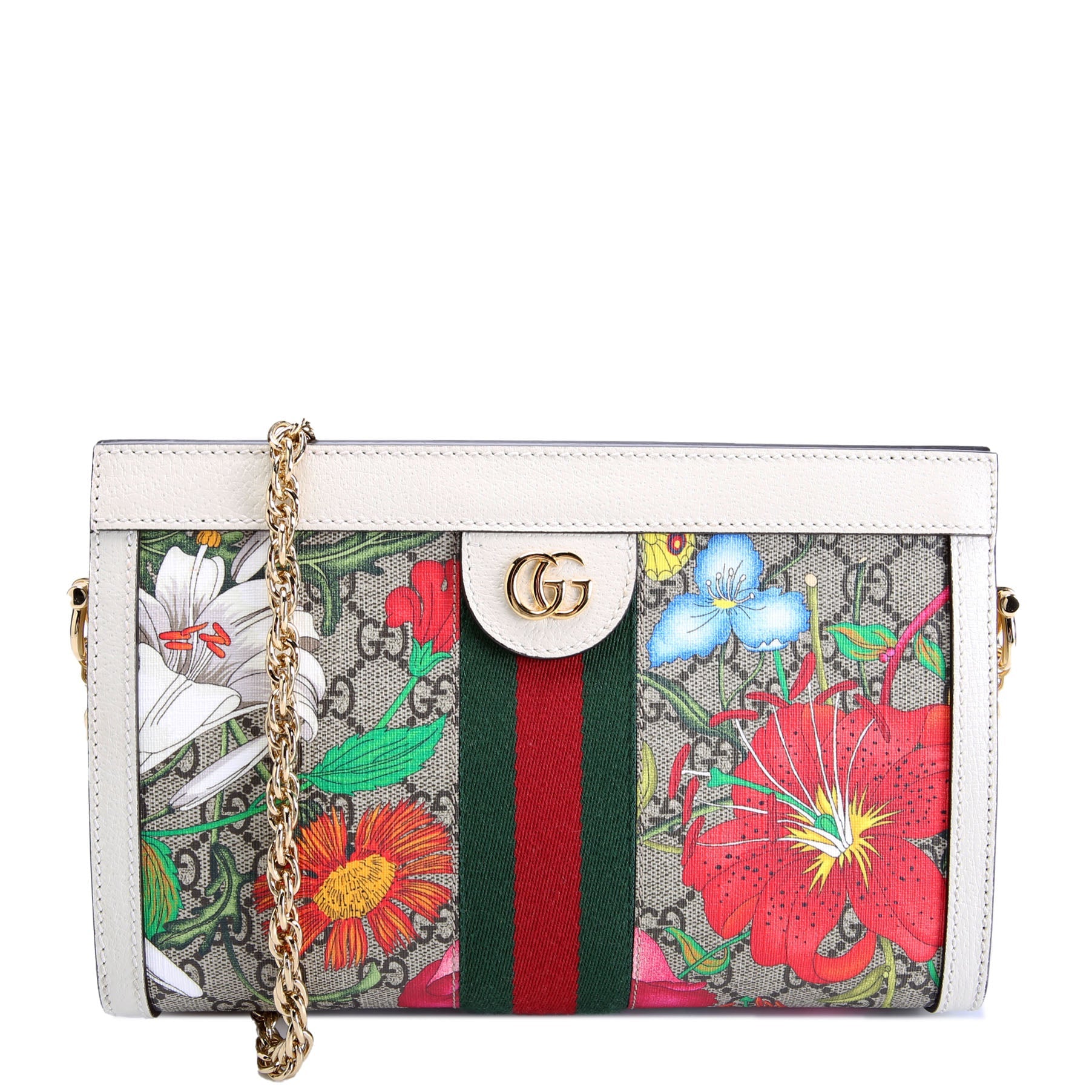 Gucci 503877 GG Supreme Flora Ophidia Small Chain White