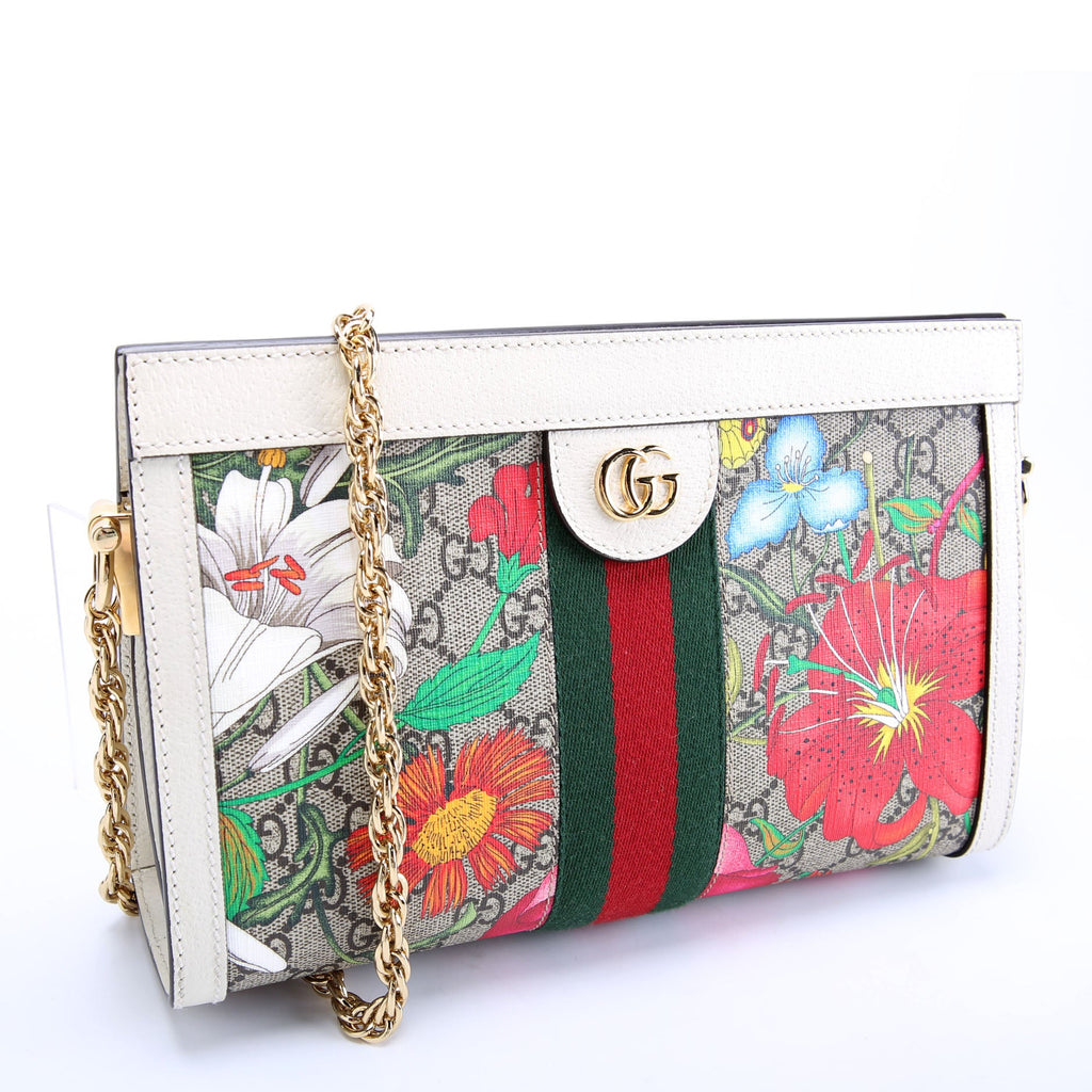 Gucci 503877 GG Supreme Flora Ophidia Small Chain White