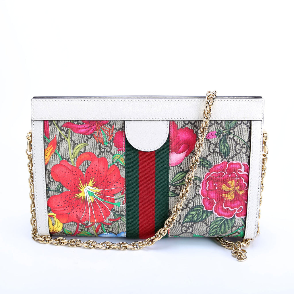 Gucci 503877 GG Supreme Flora Ophidia Small Chain White