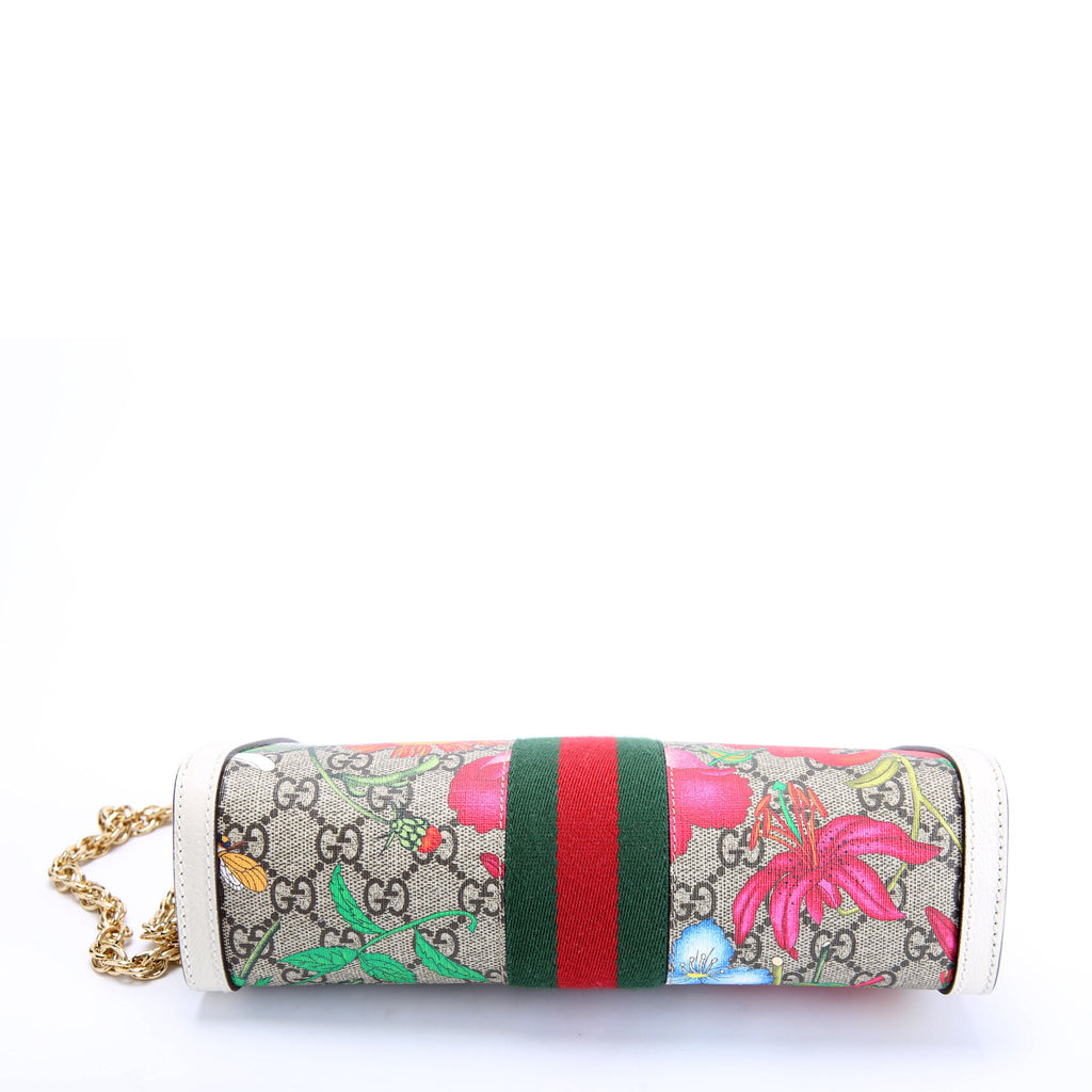 Gucci 503877 GG Supreme Flora Ophidia Small Chain White