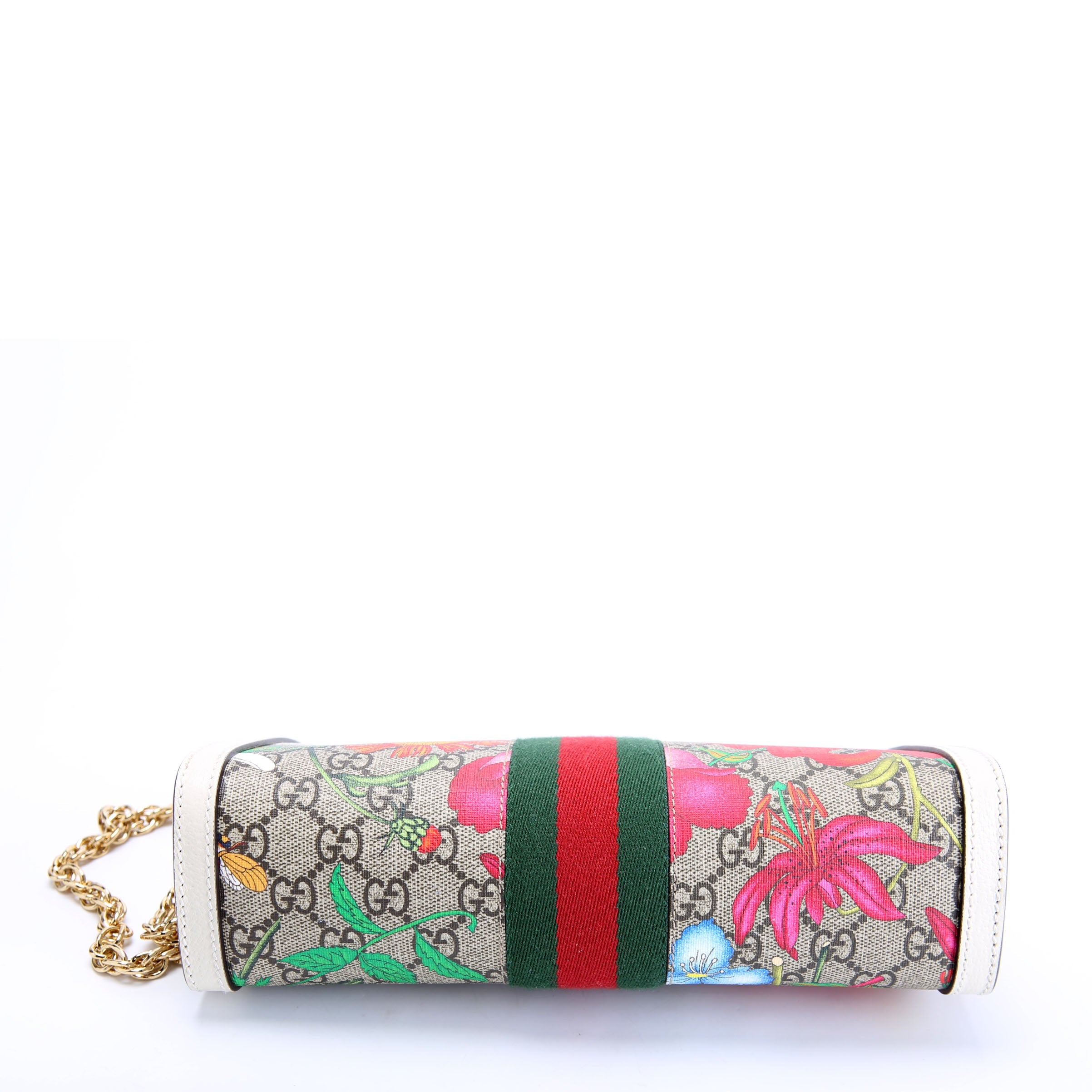 Gucci 503877 GG Supreme Flora Ophidia Small Chain White