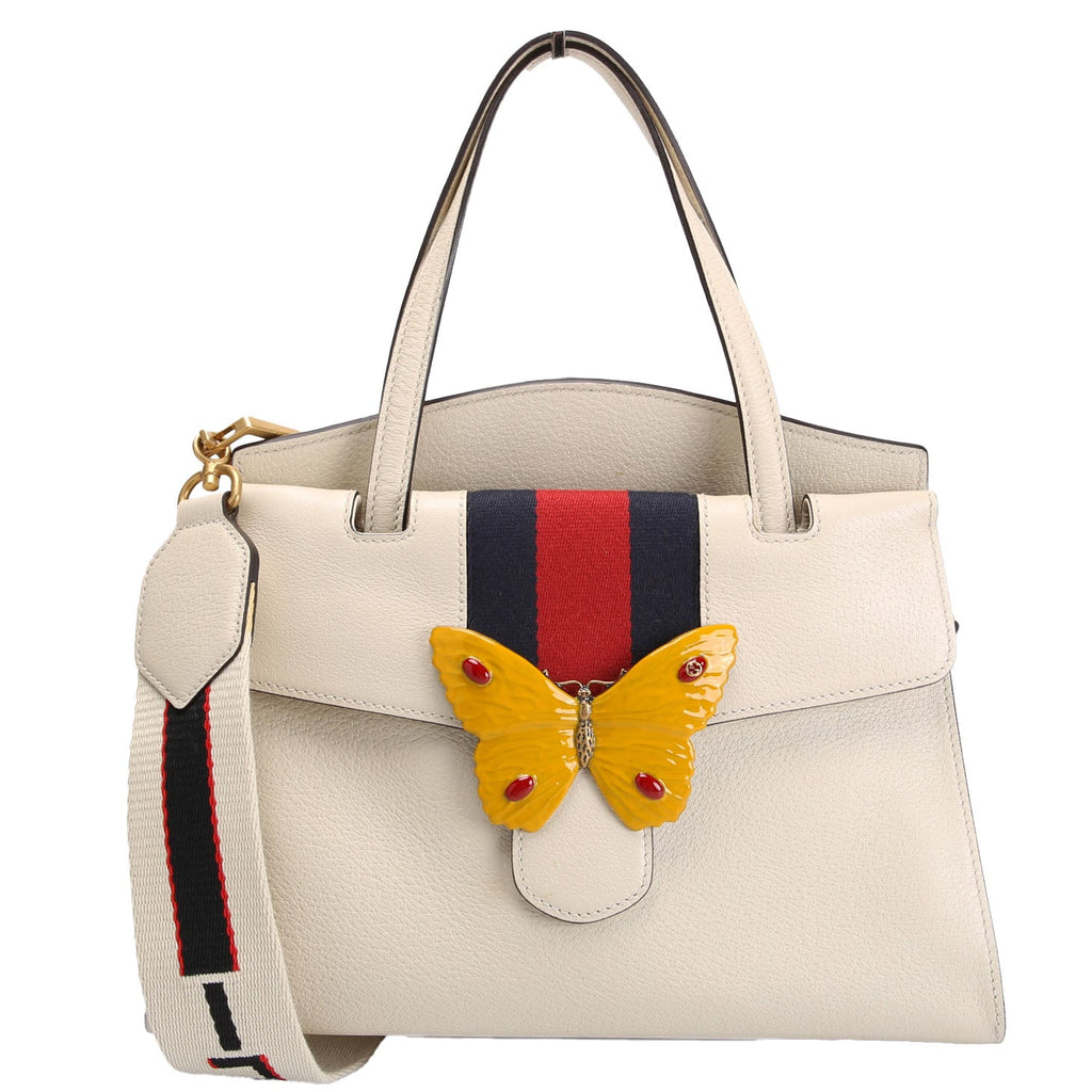 Gucci 505344 Totem Web Butterfly Top Handle Medium White