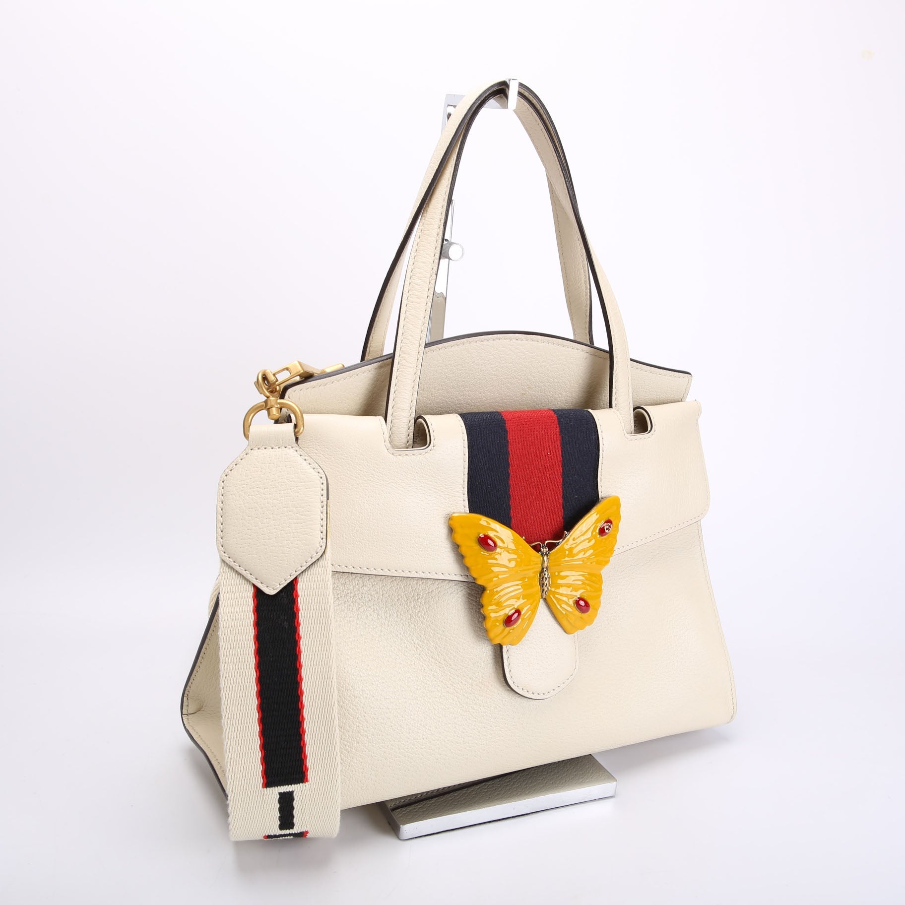 Gucci 505344 Totem Web Butterfly Top Handle Medium White