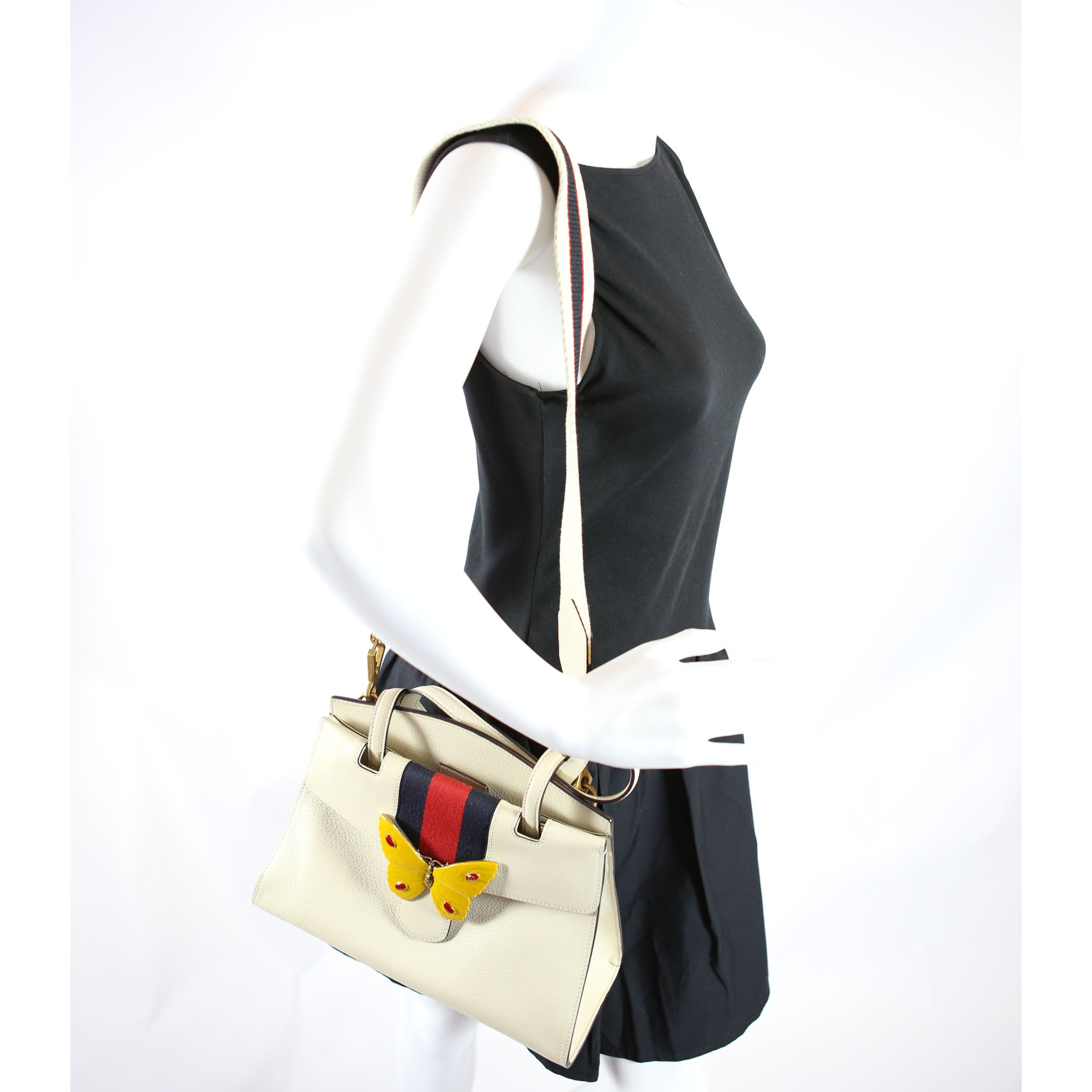 Gucci 505344 Totem Web Butterfly Top Handle Medium White