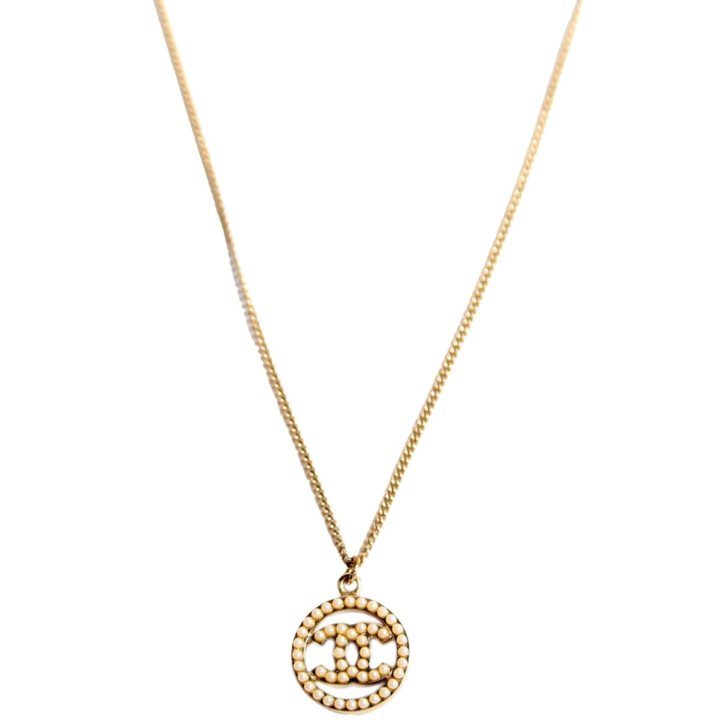 Chanel CC Pearl Round Pendant Necklace Gold/Pearl