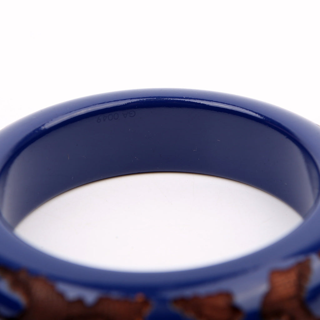 Louis Vuitton Leomonogram Lacquer/Wood Bangle Wide Bracelet Navy