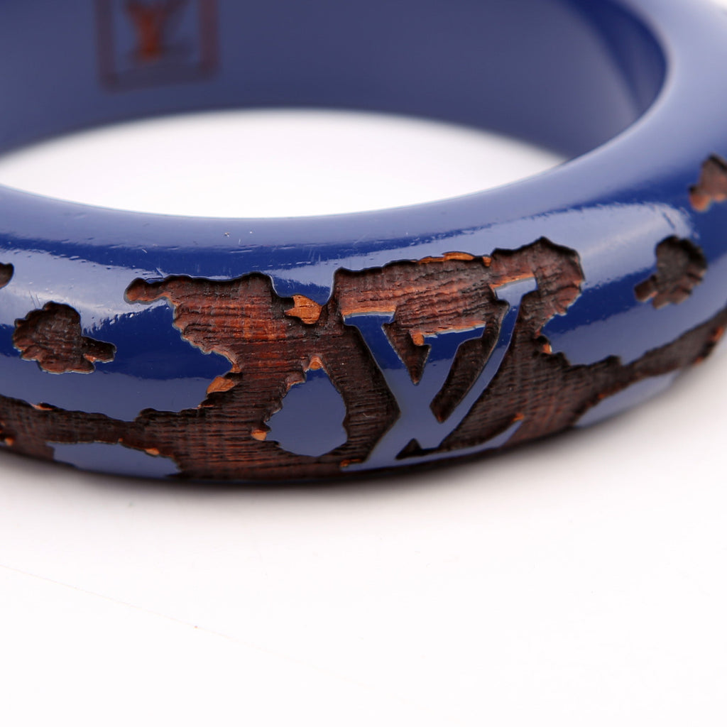 Louis Vuitton Leomonogram Lacquer/Wood Bangle Wide Bracelet Navy