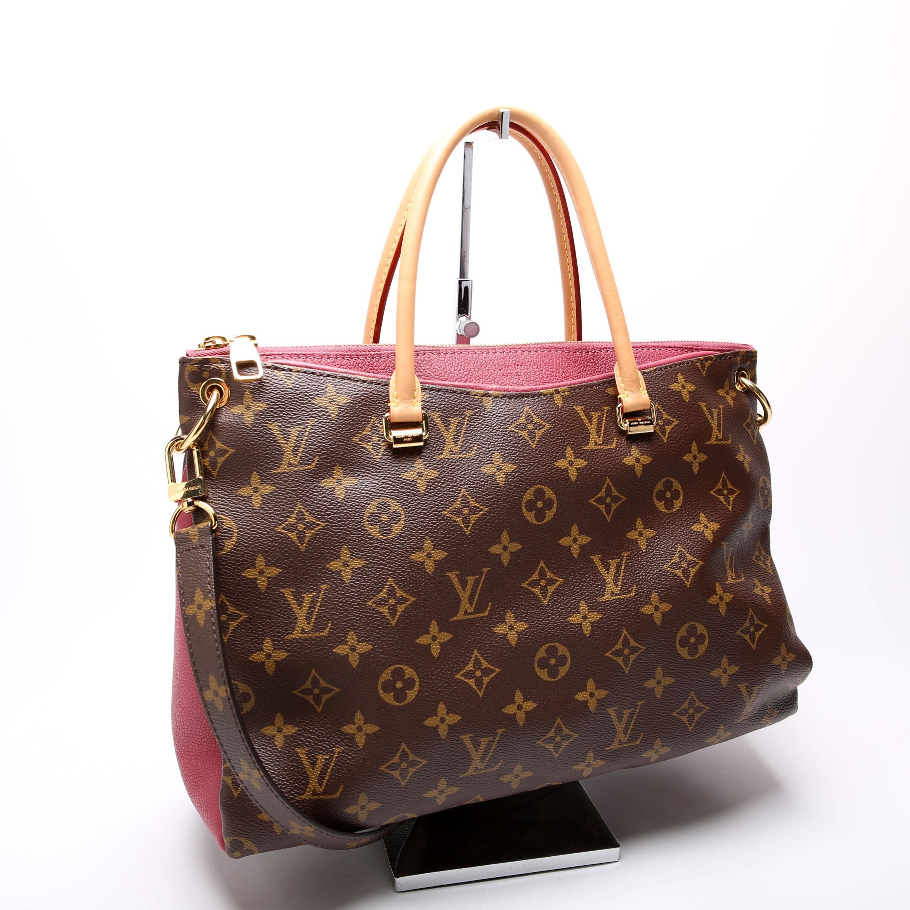 Louis Vuitton Pallas Tote Monogram Leather Side Berry