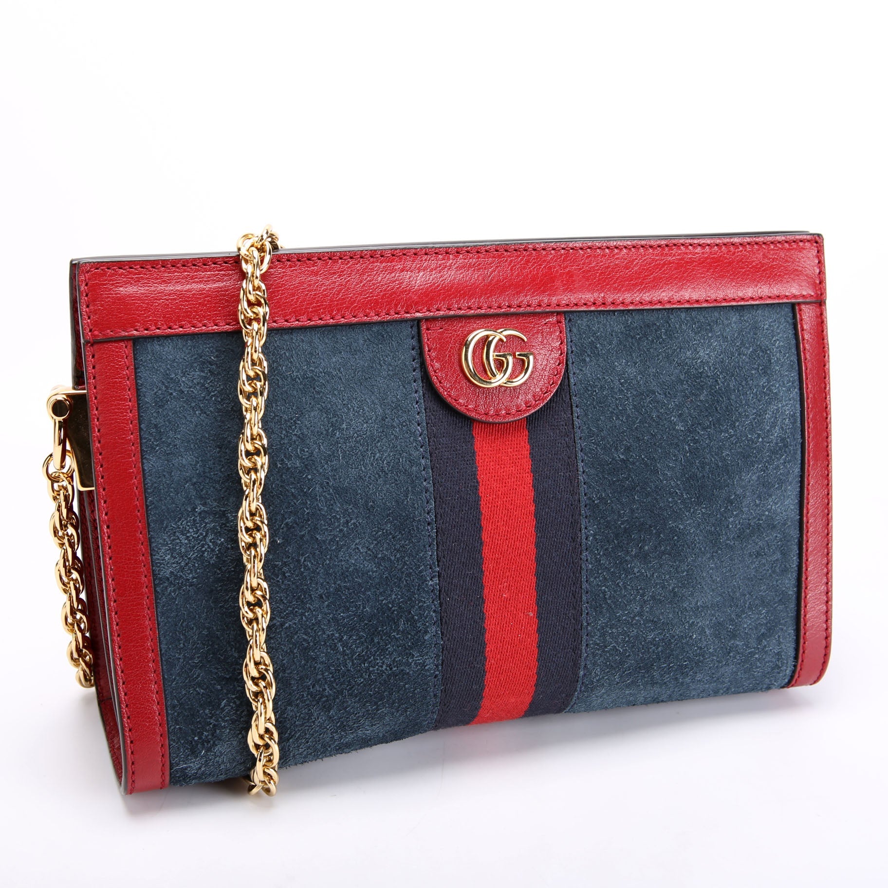 Gucci 503877 Ophidia Suede Shoulder Small Navy/Red