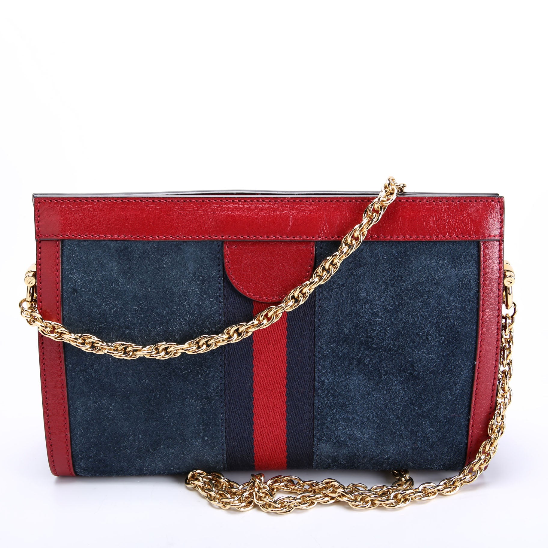 Gucci 503877 Ophidia Suede Shoulder Small Navy/Red