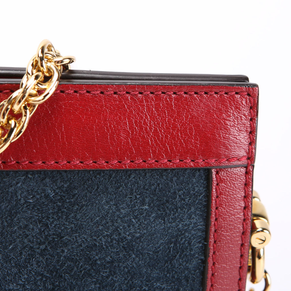 Gucci 503877 Ophidia Suede Shoulder Small Navy/Red