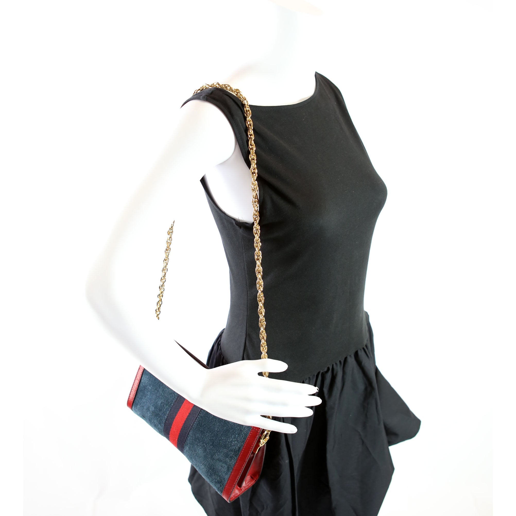 Gucci 503877 Ophidia Suede Shoulder Small Navy/Red