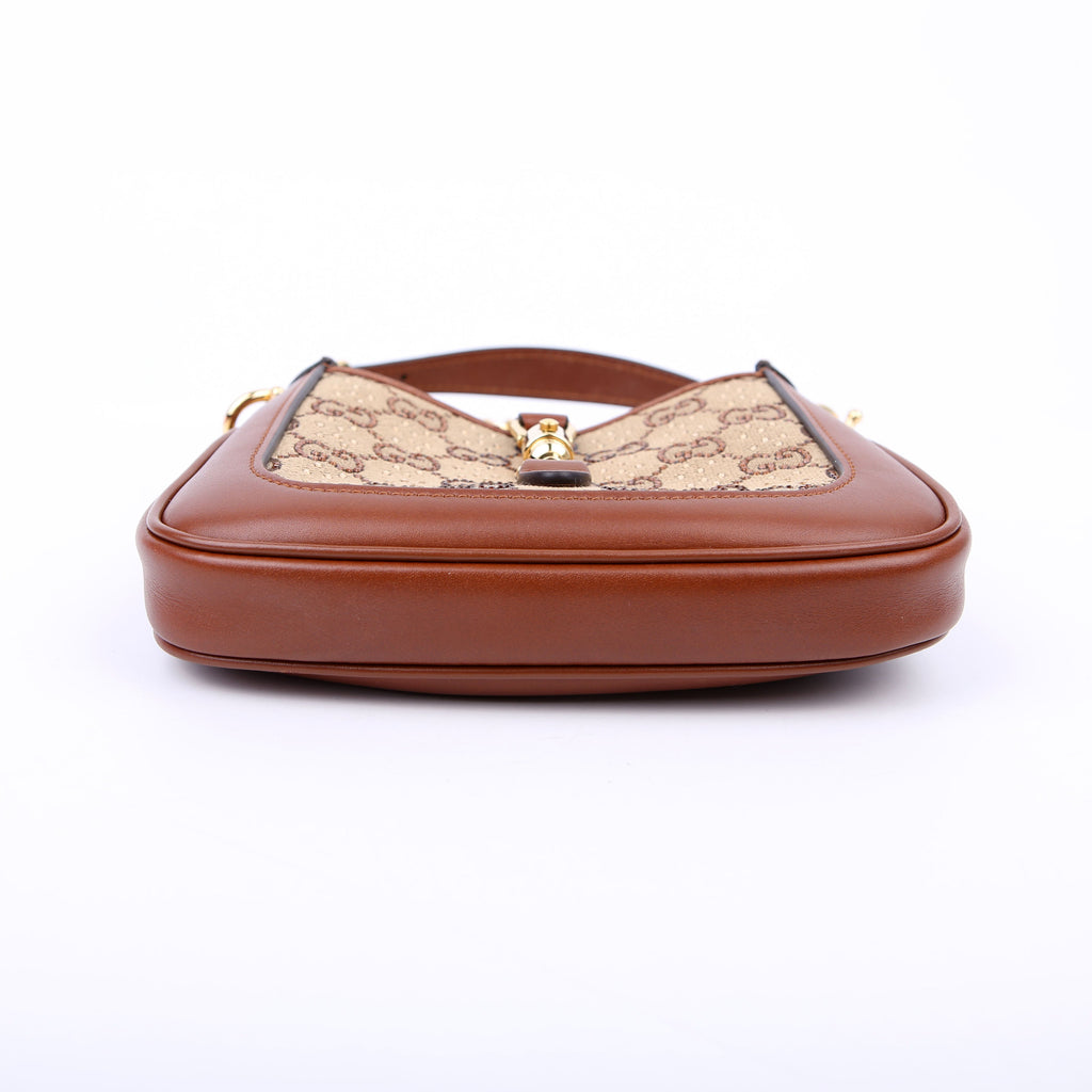 Gucci 675799 Jackie 1961 Crystal GG Canvas Mini Shoulder Bag Brown