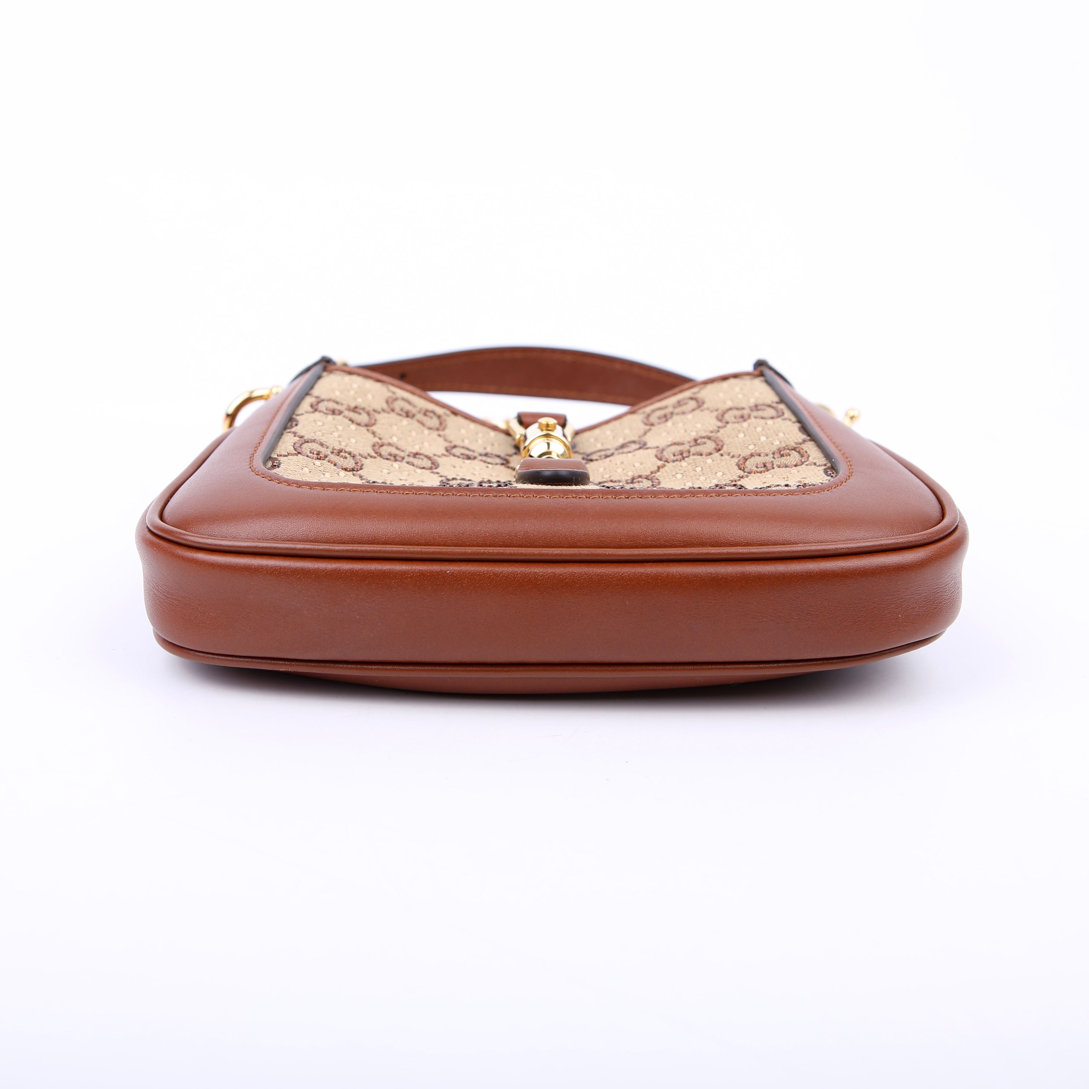 Gucci 675799 Jackie 1961 Crystal GG Canvas Mini Shoulder Bag Brown