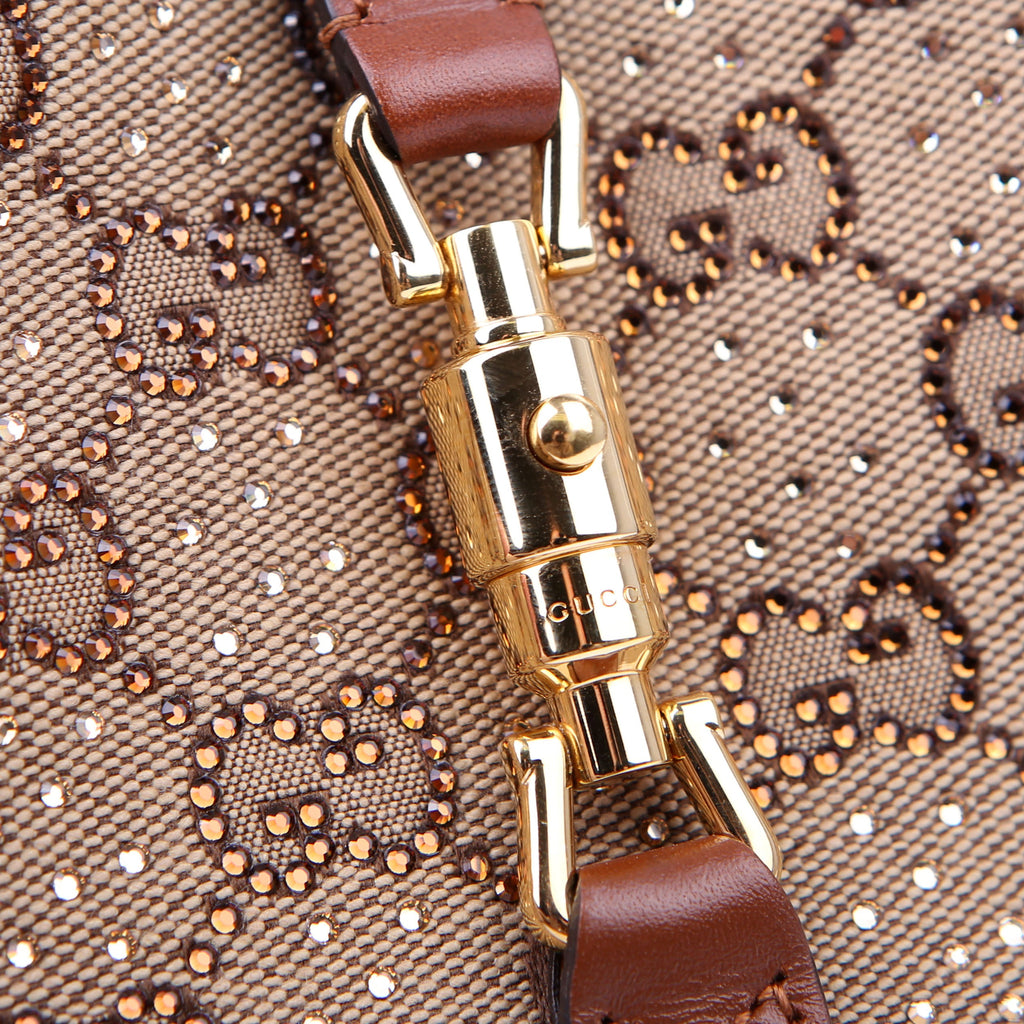 Gucci 675799 Jackie 1961 Crystal GG Canvas Mini Shoulder Bag Brown