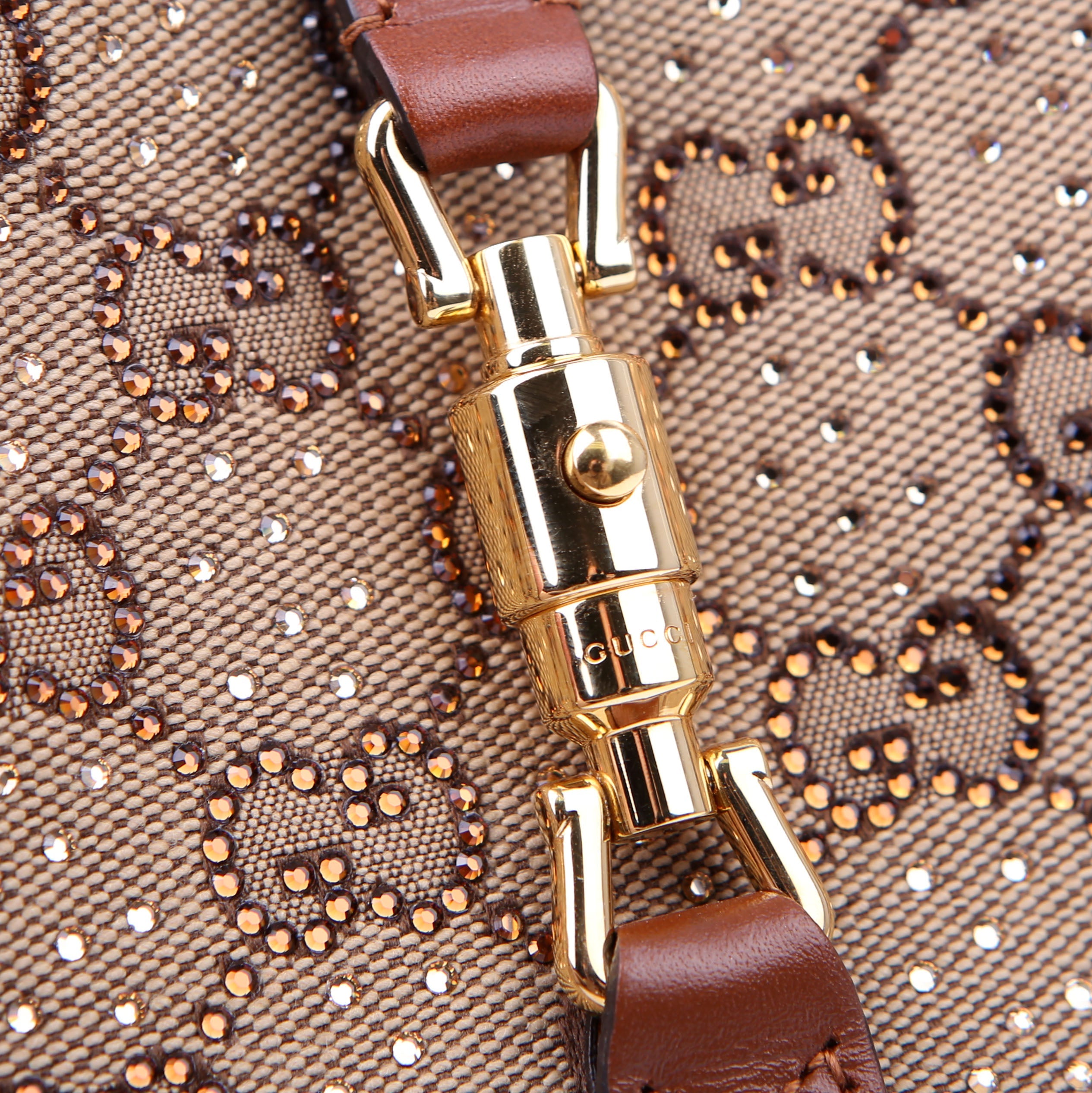 Gucci 675799 Jackie 1961 Crystal GG Canvas Mini Shoulder Bag Brown