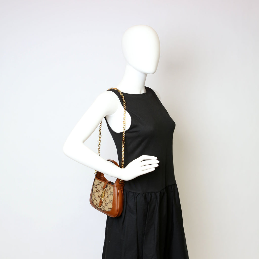 Gucci 675799 Jackie 1961 Crystal GG Canvas Mini Shoulder Bag Brown