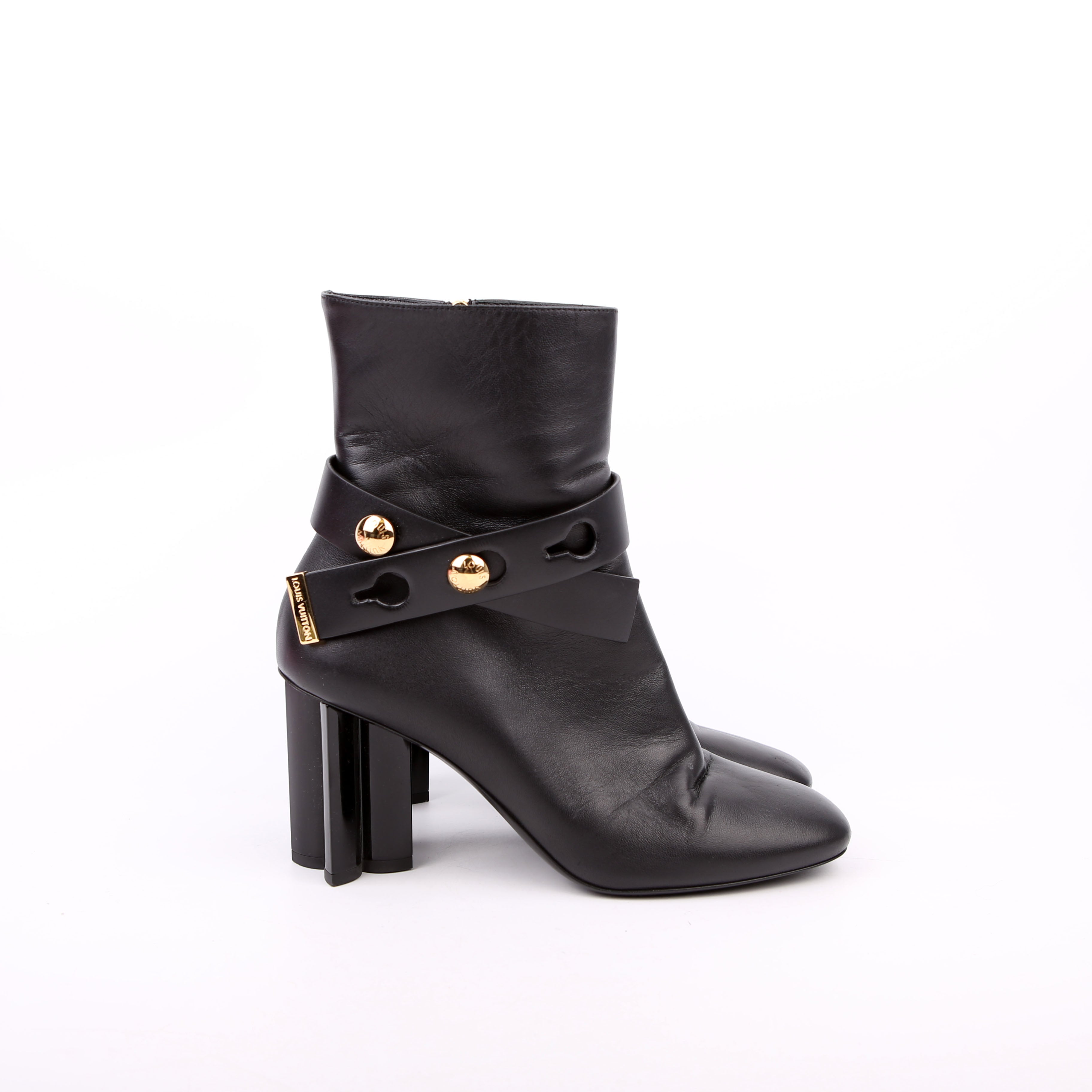 Louis Vuitton Belted Silhouette Leather Boots Size 39 Black