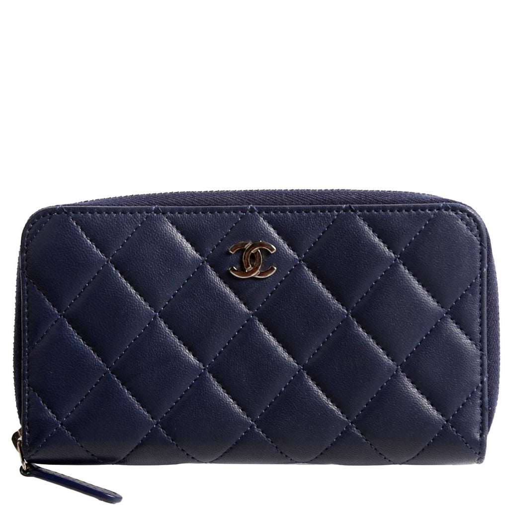 Chanel CC Lambskin Zip Around Wallet Navy