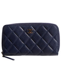 Chanel CC Lambskin Zip Around Wallet Navy