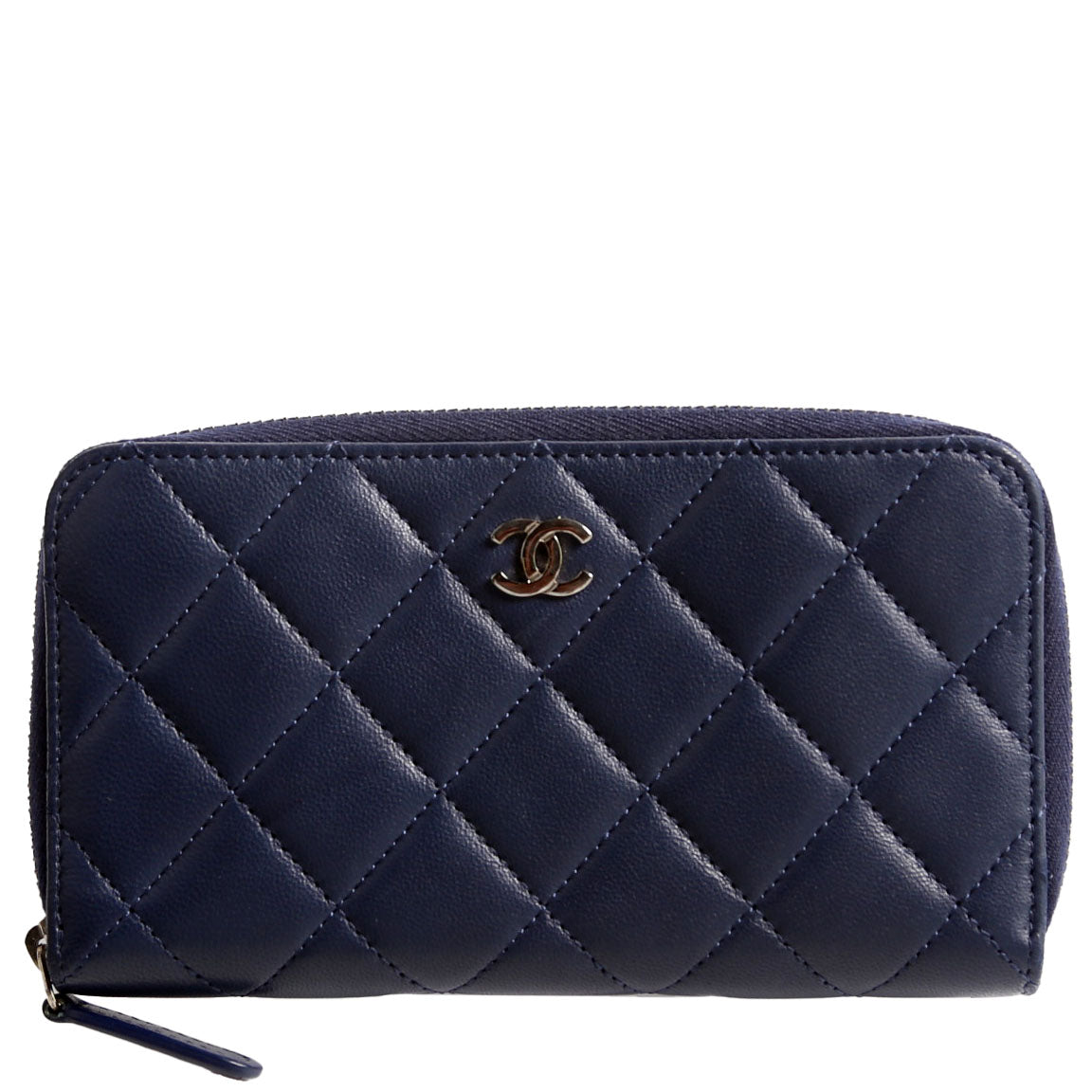 Chanel CC Lambskin Zip Around Wallet Navy