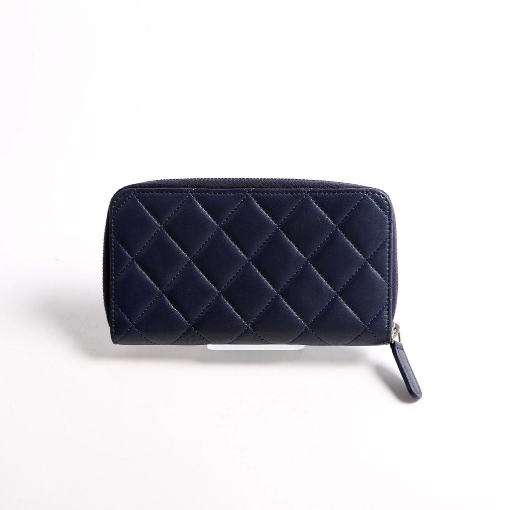 Chanel CC Lambskin Zip Around Wallet Navy