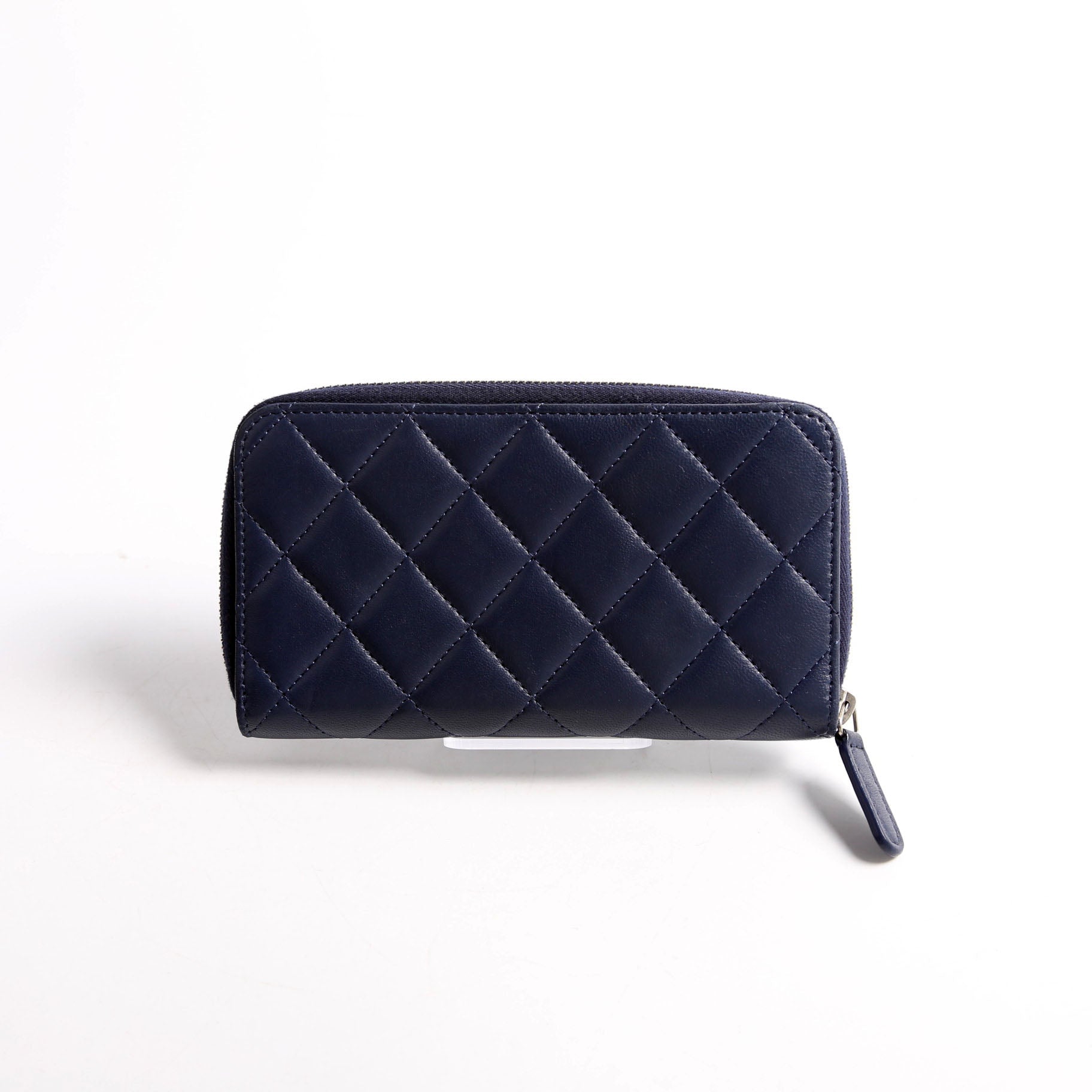 Chanel CC Lambskin Zip Around Wallet Navy