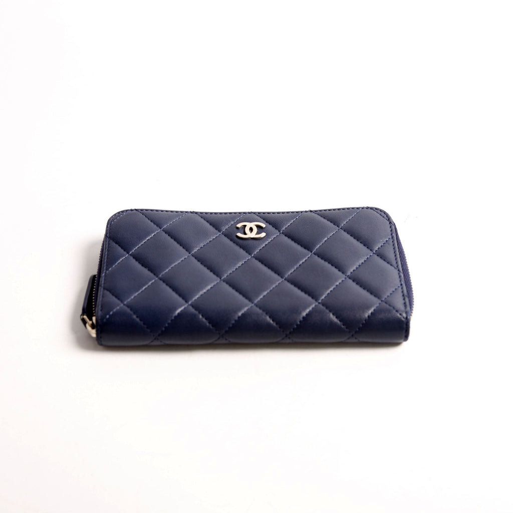 Chanel CC Lambskin Zip Around Wallet Navy