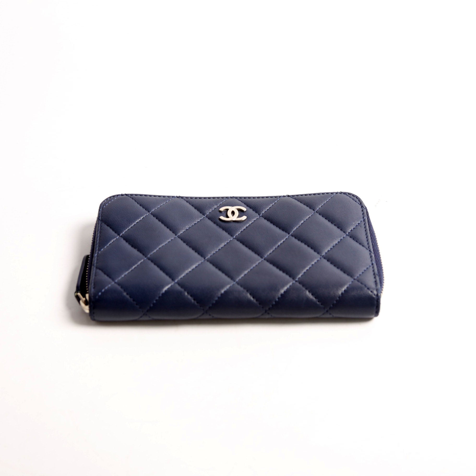 Chanel CC Lambskin Zip Around Wallet Navy