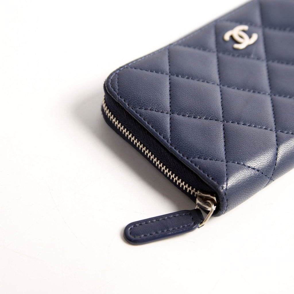 Chanel CC Lambskin Zip Around Wallet Navy