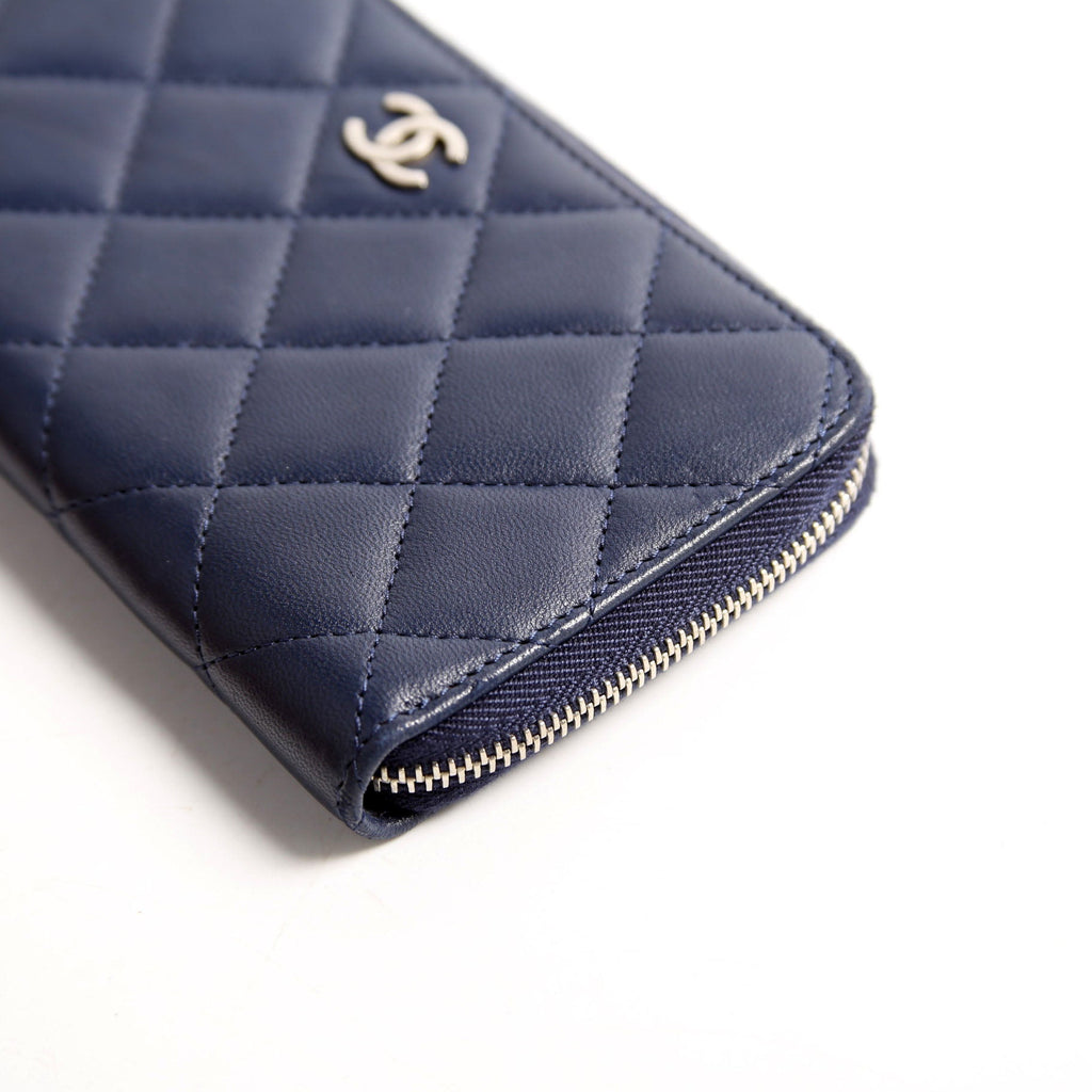 Chanel CC Lambskin Zip Around Wallet Navy